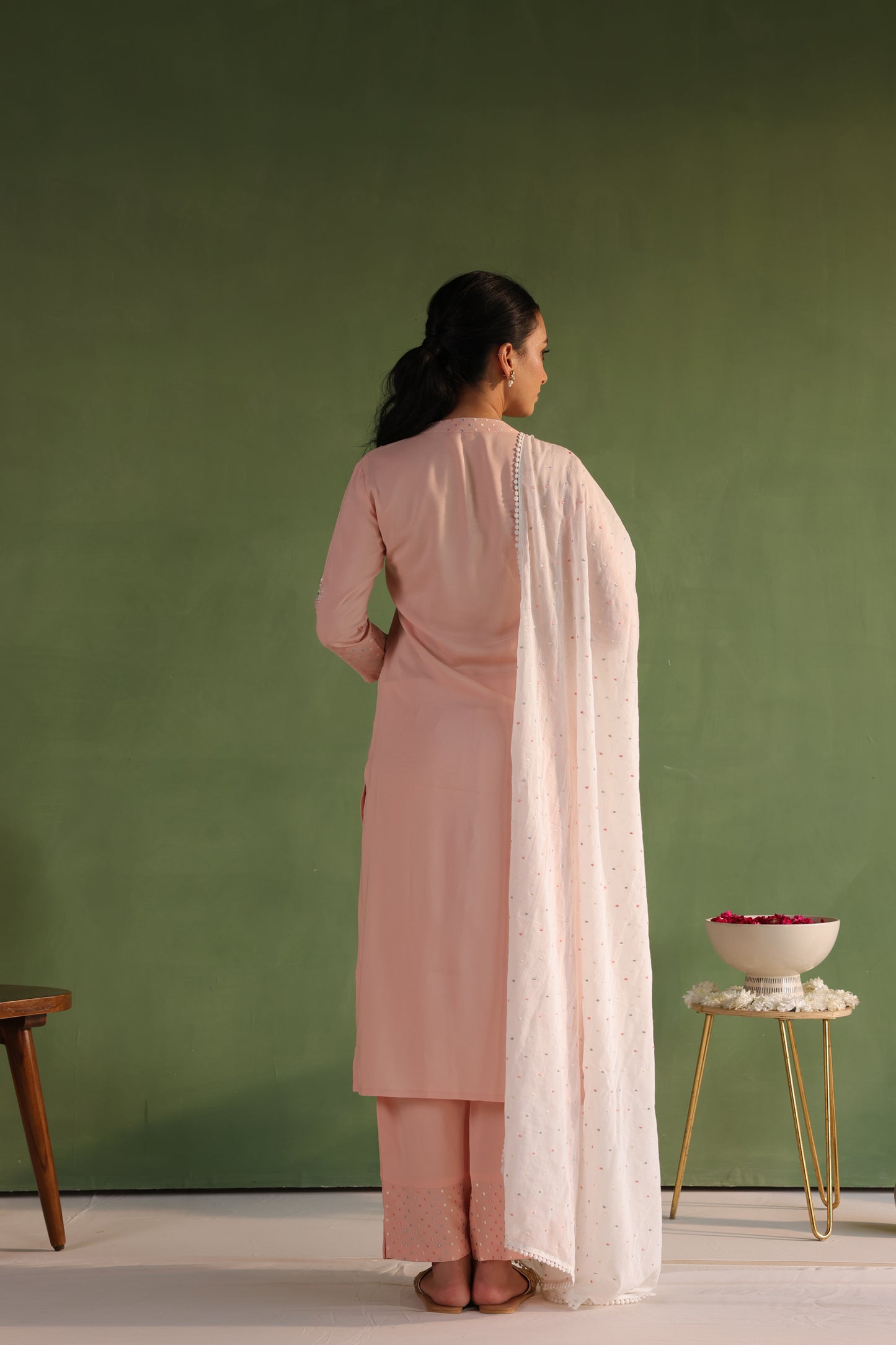 Peach Embroidered Kurta Set