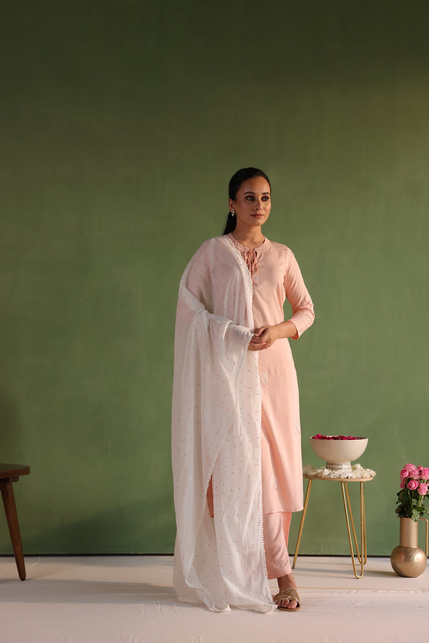 Peach Embroidered Kurta Set