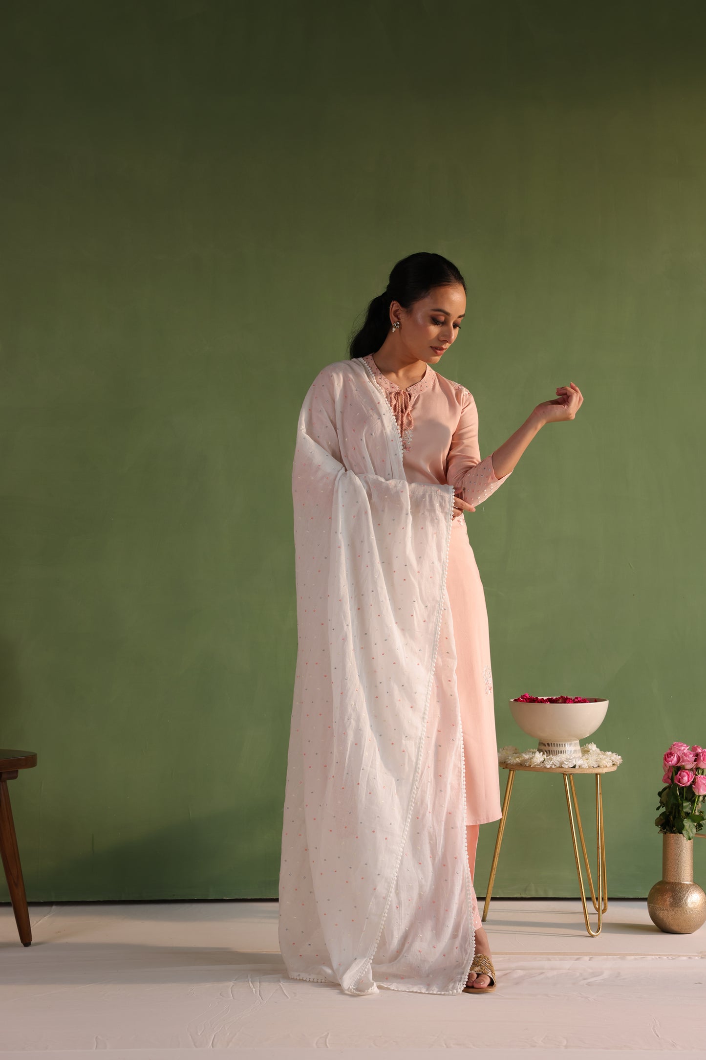 Peach Embroidered Kurta Set