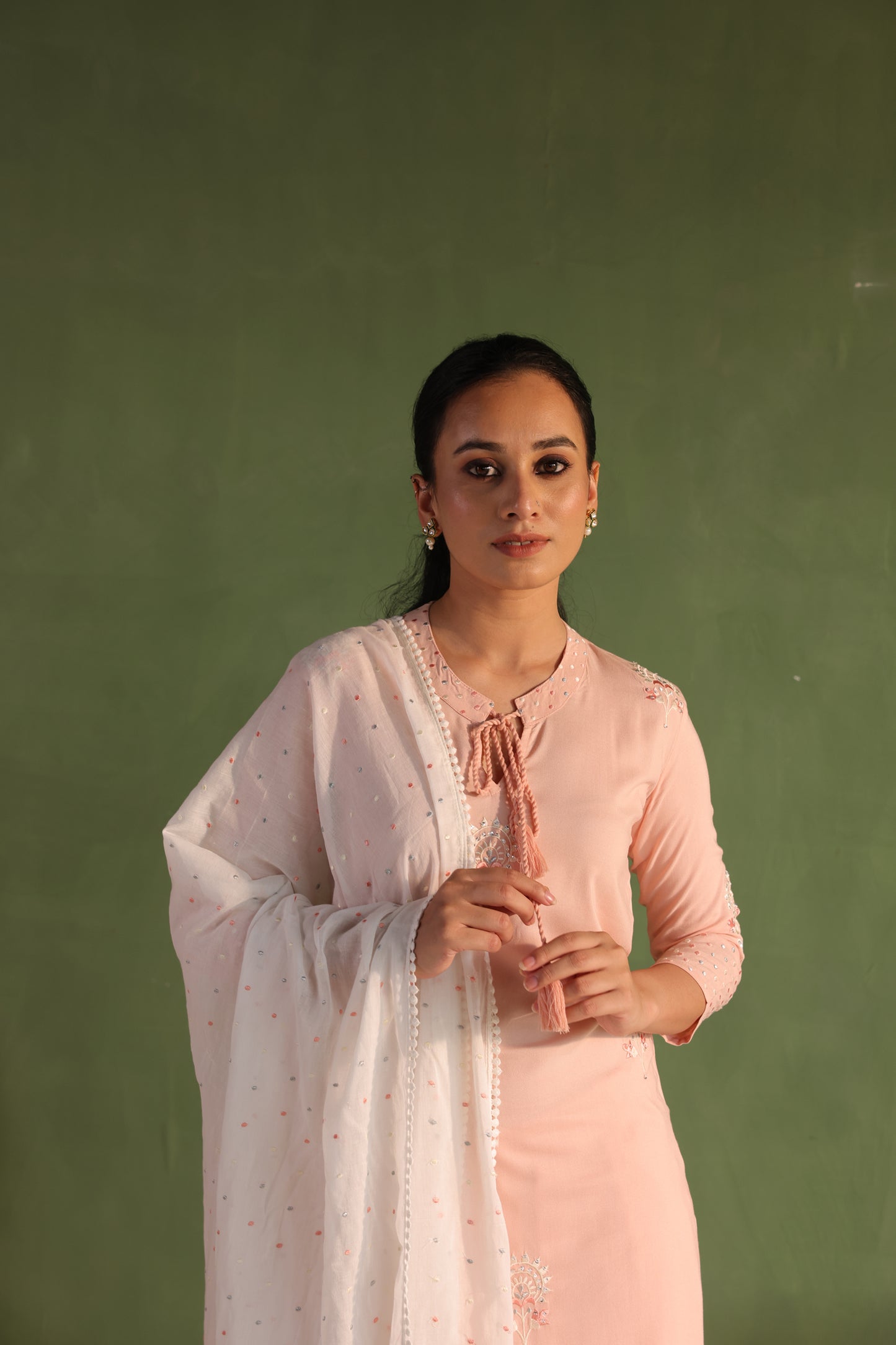 Peach Embroidered Kurta Set