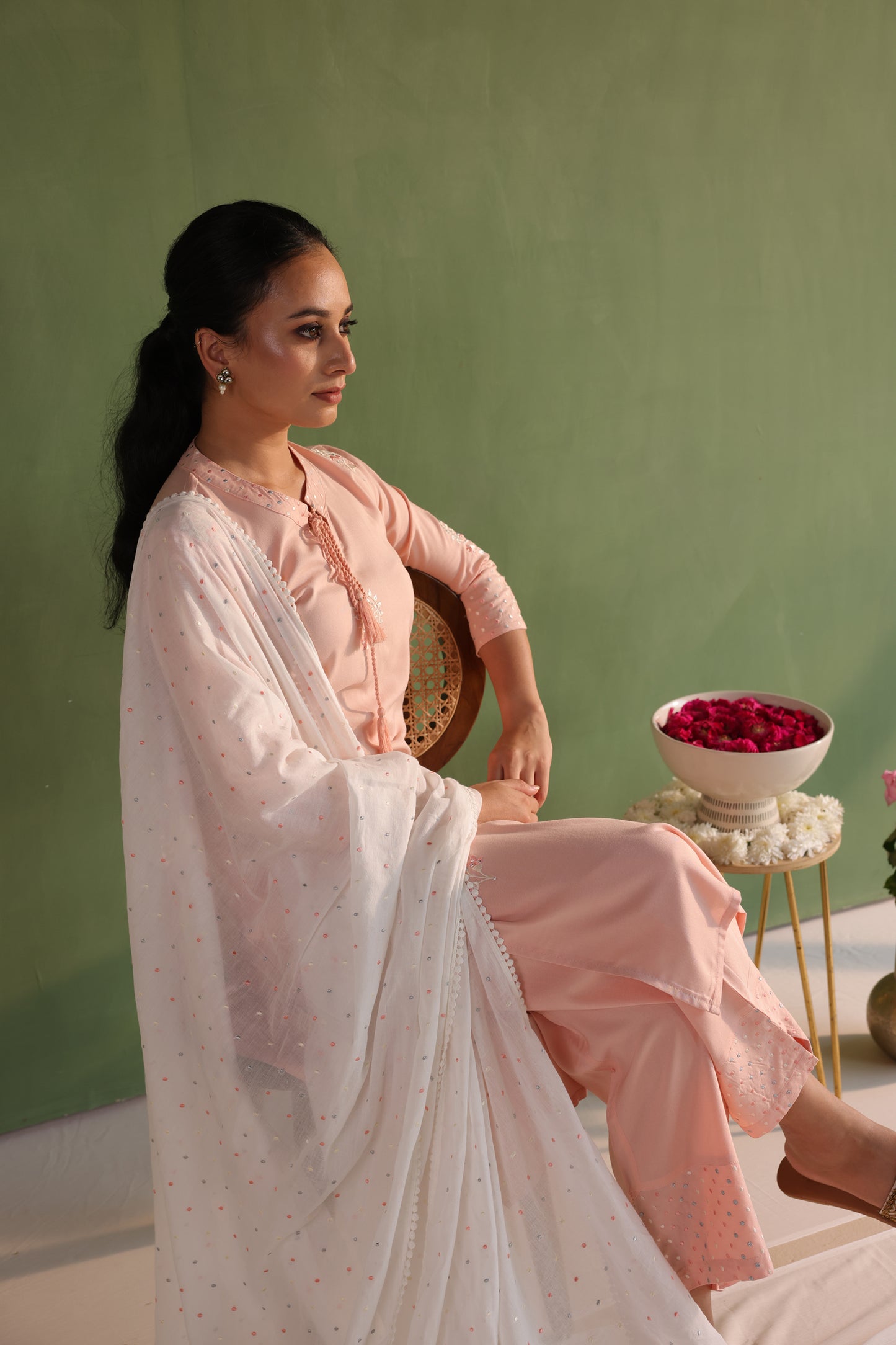 Peach Embroidered Kurta Set