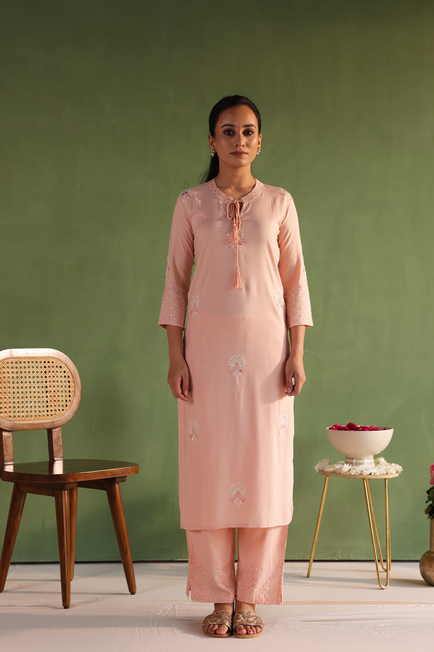 Peach Embroidered Kurta Set