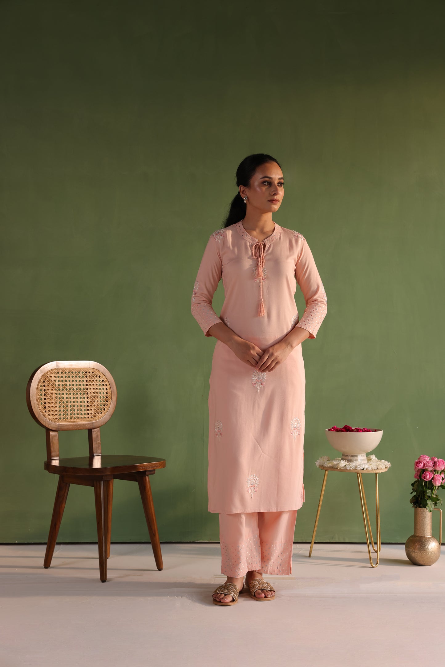 Peach Embroidered Kurta Set