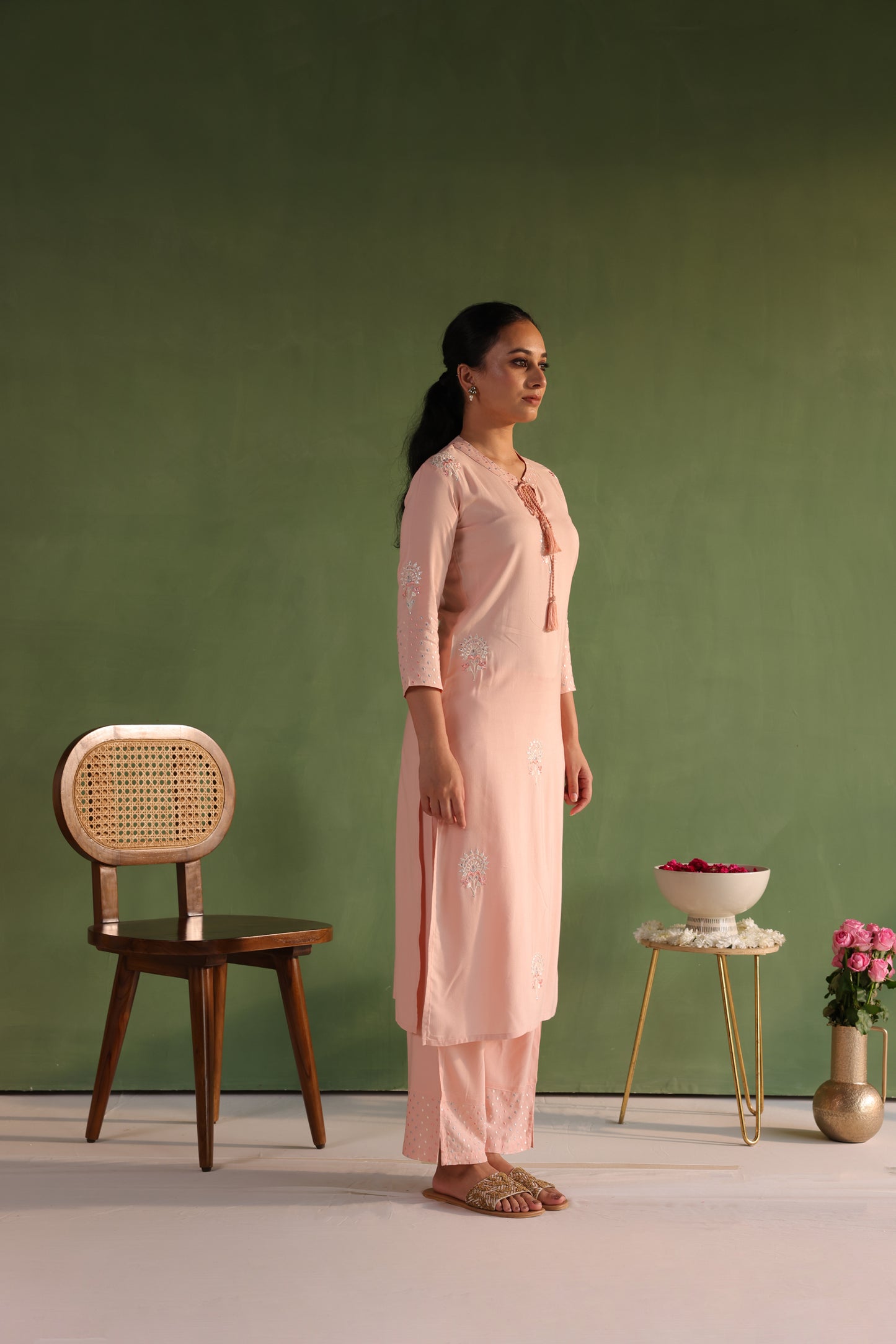 Peach Embroidered Kurta Set
