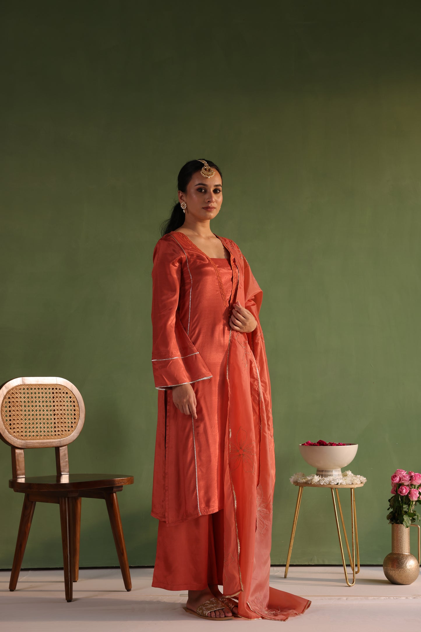 Rust Orange Bloom Kurta Set