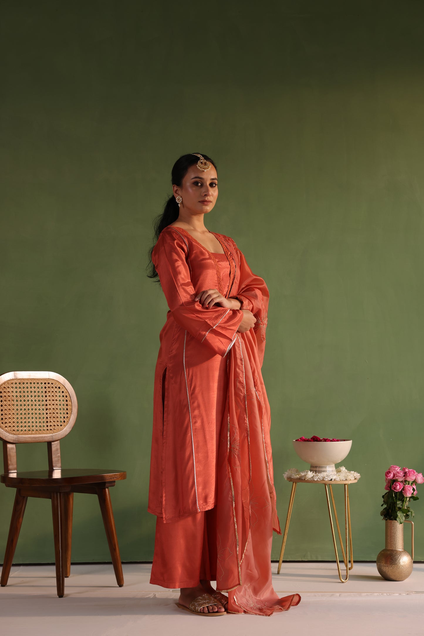Rust Orange Bloom Kurta Set