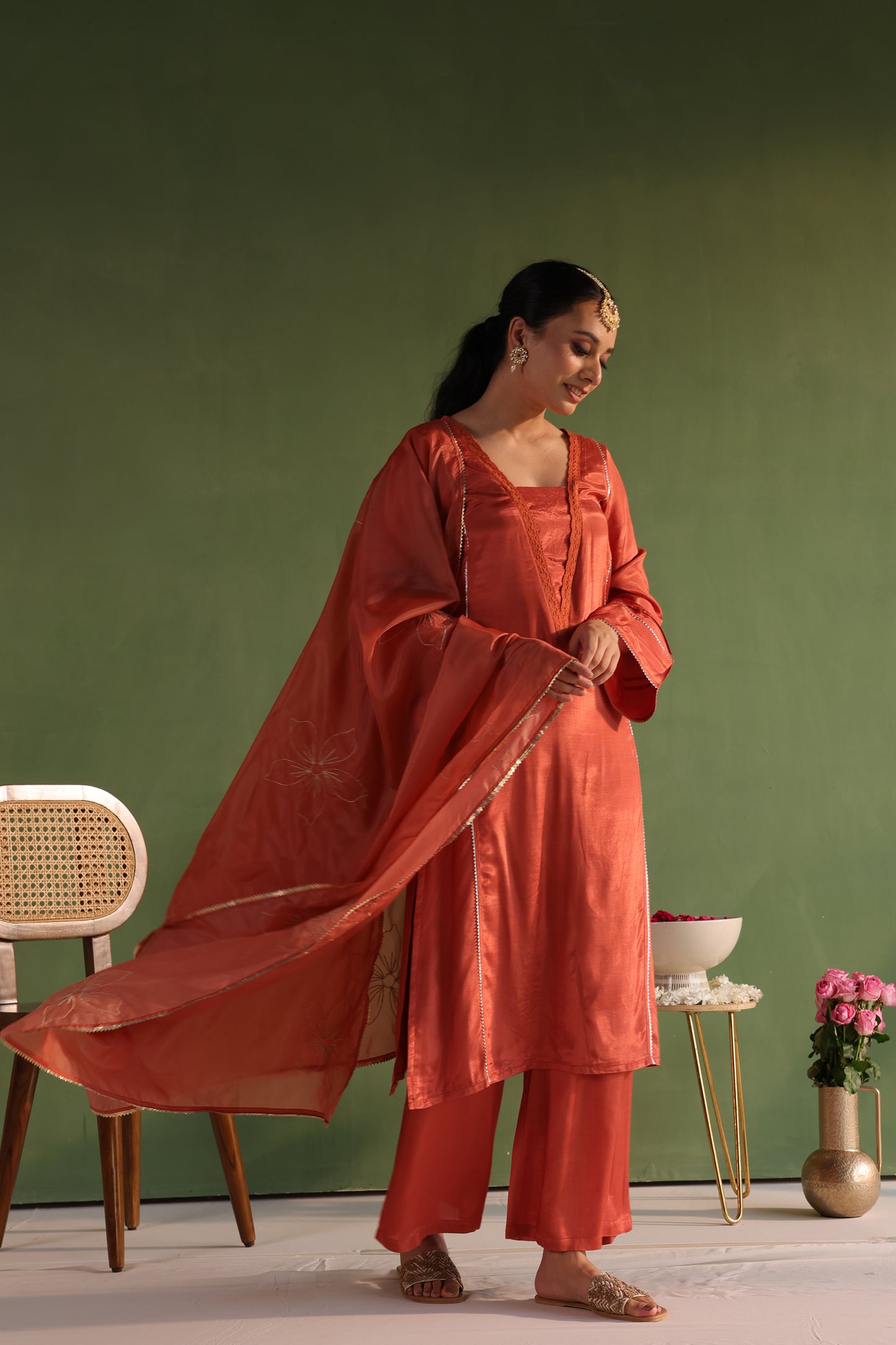 Rust Orange Bloom Kurta Set