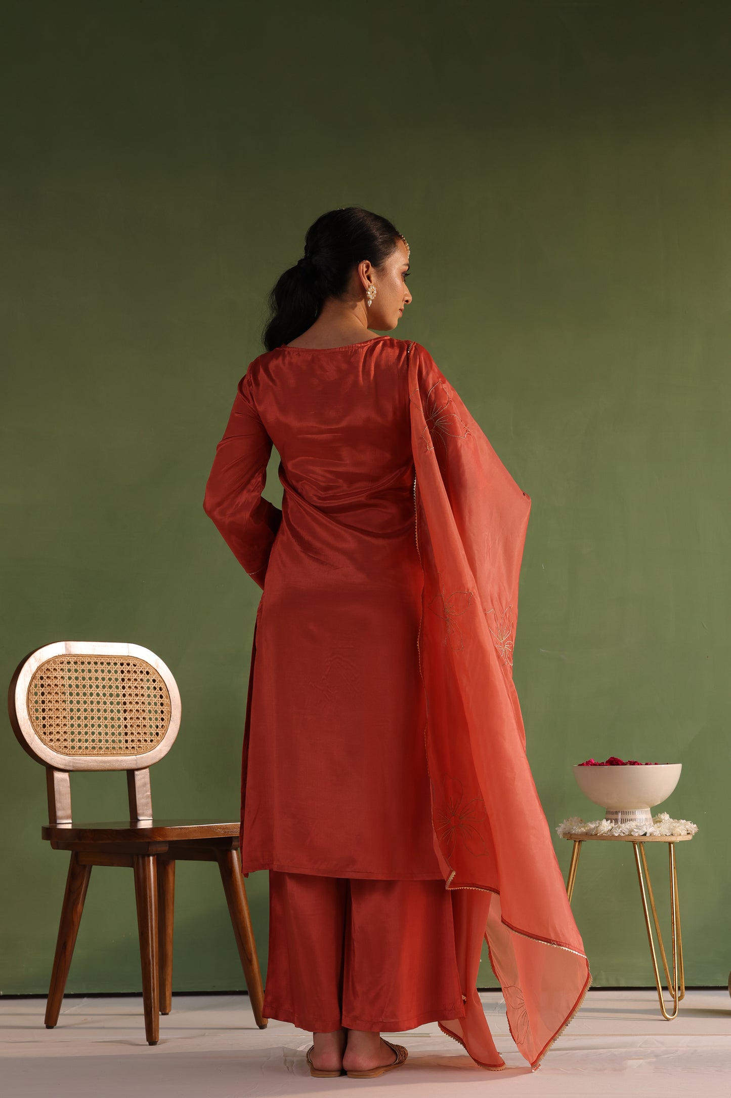 Rust Orange Bloom Kurta Set