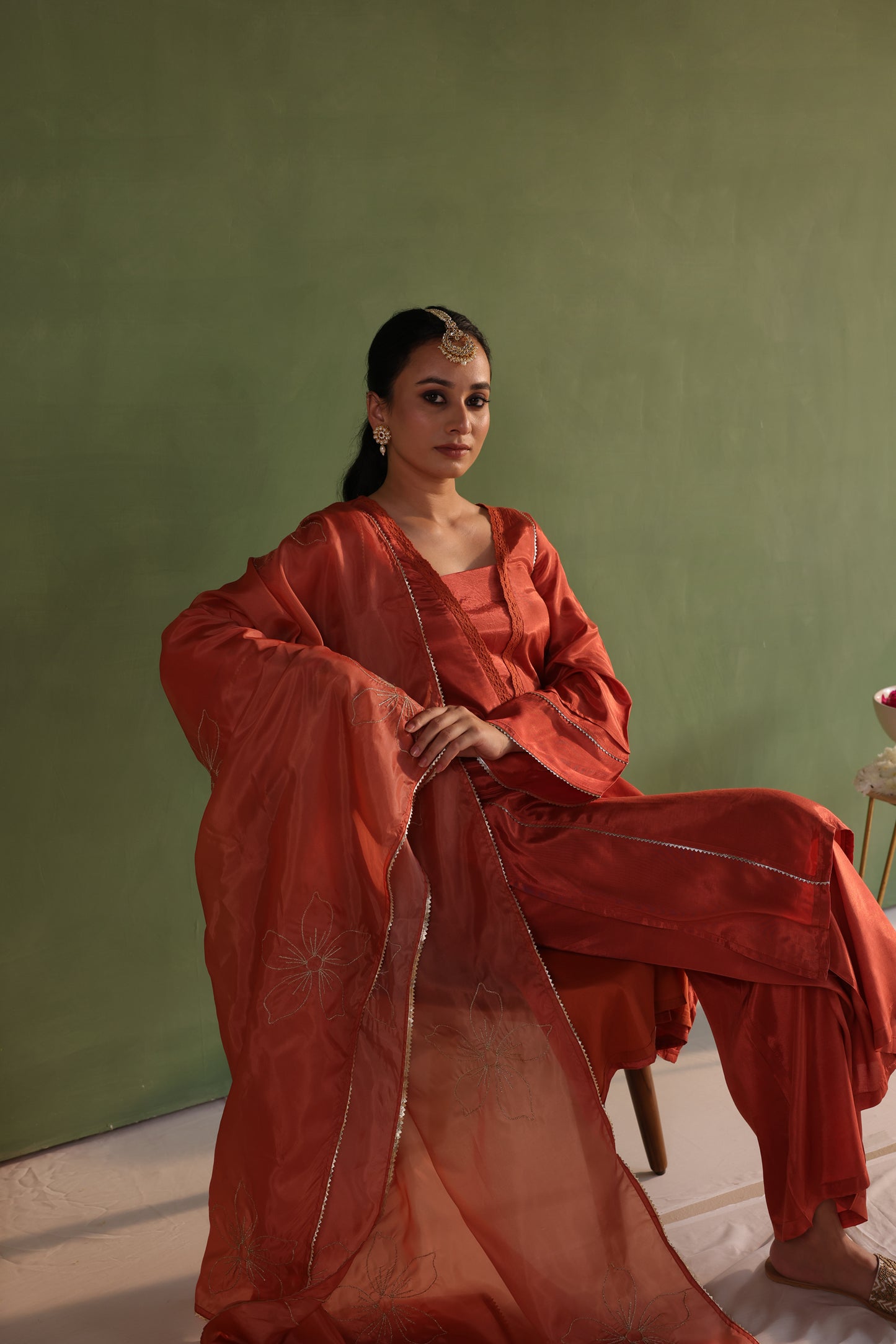 Rust Orange Bloom Kurta Set