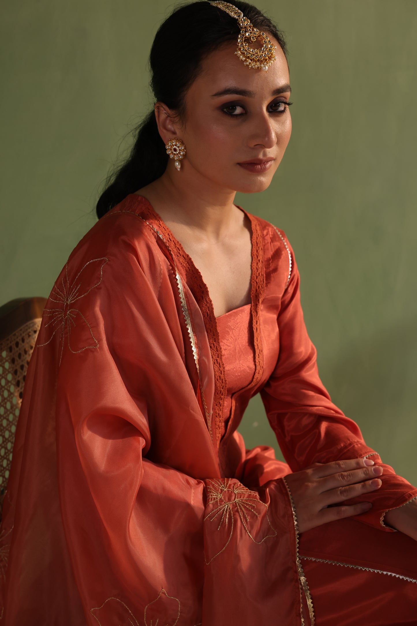 Rust Orange Bloom Kurta Set