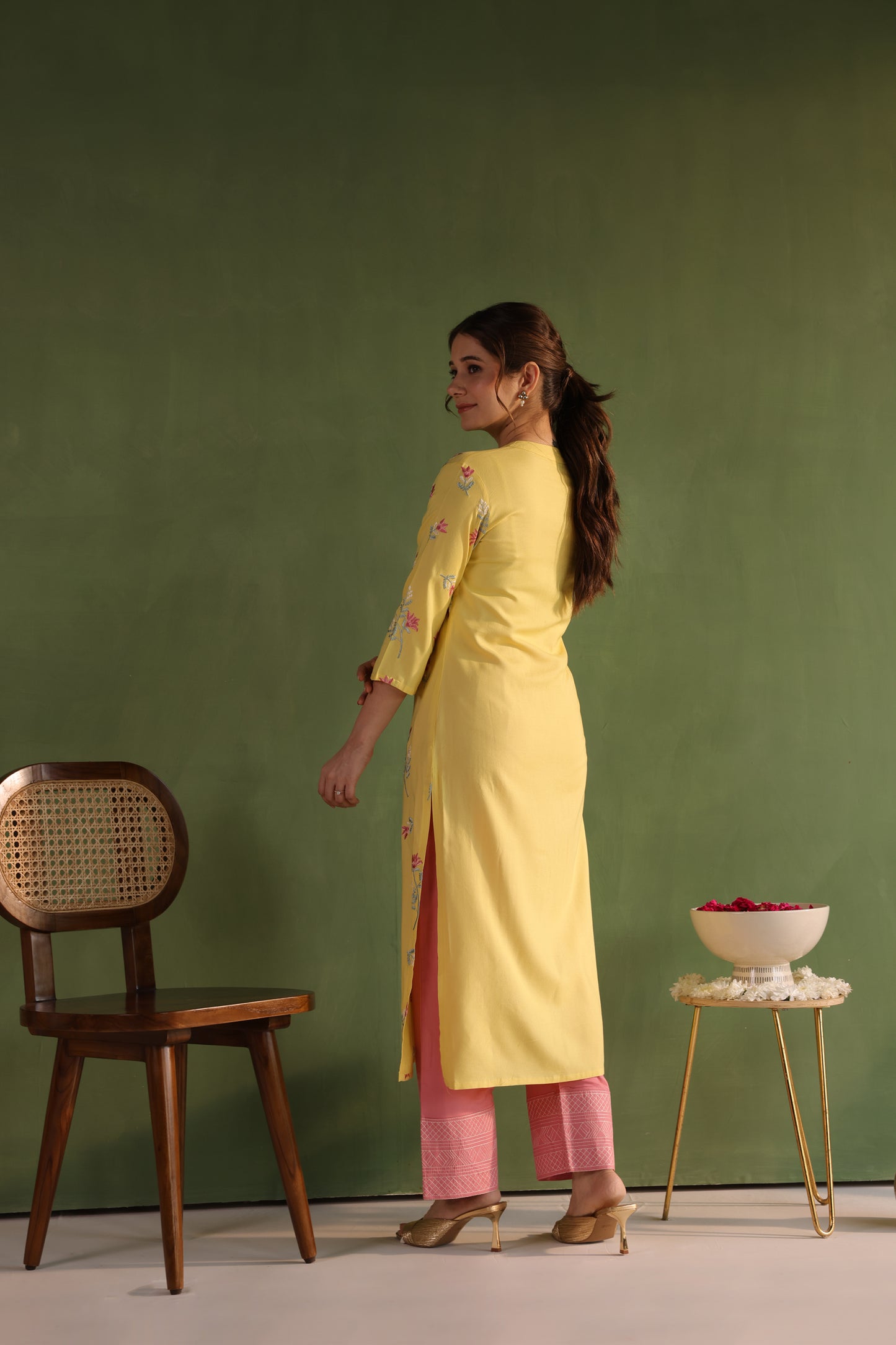 Yellow Floral Embroidery Kurta Set