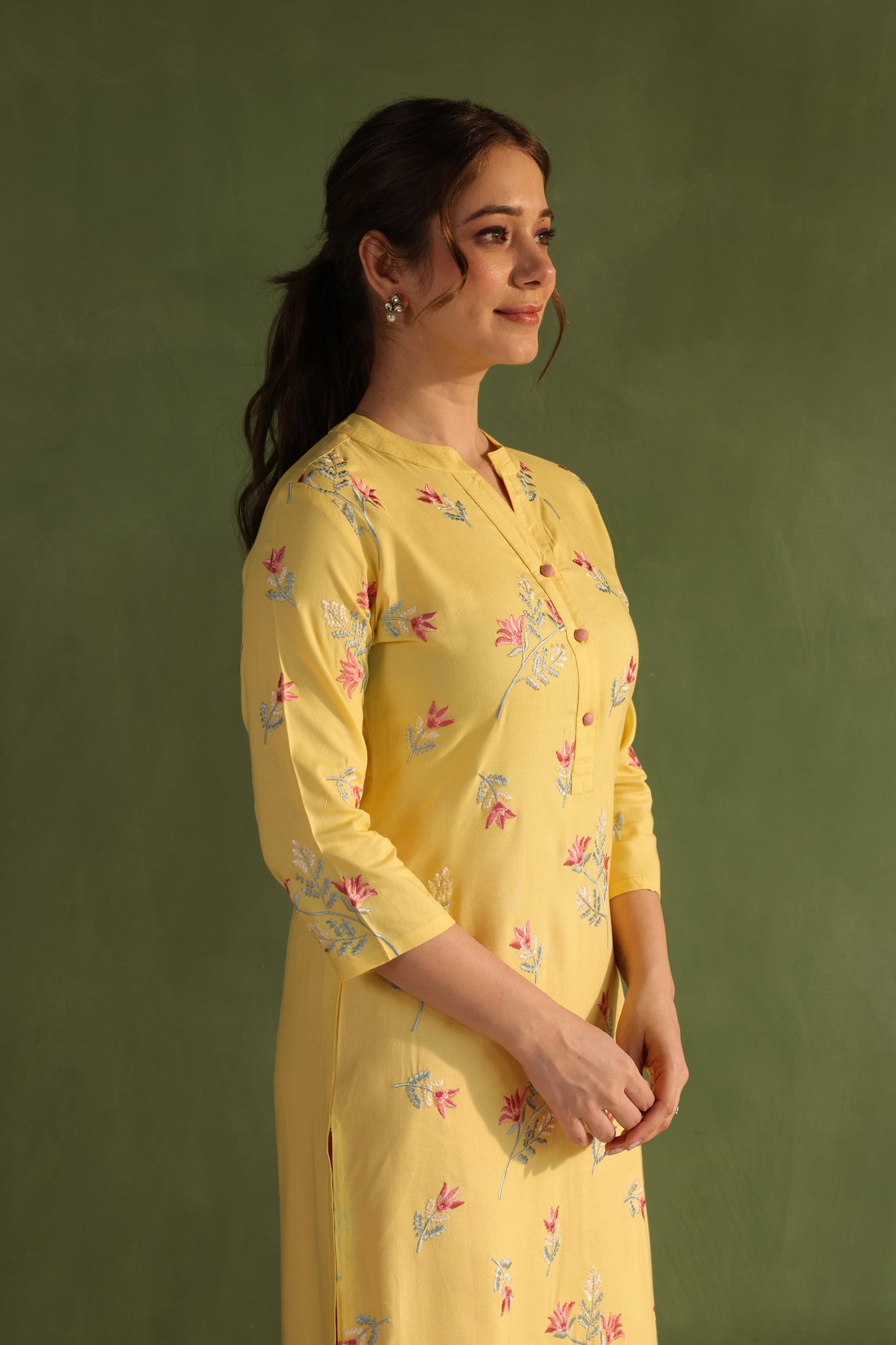 Yellow Floral Embroidery Kurta Set