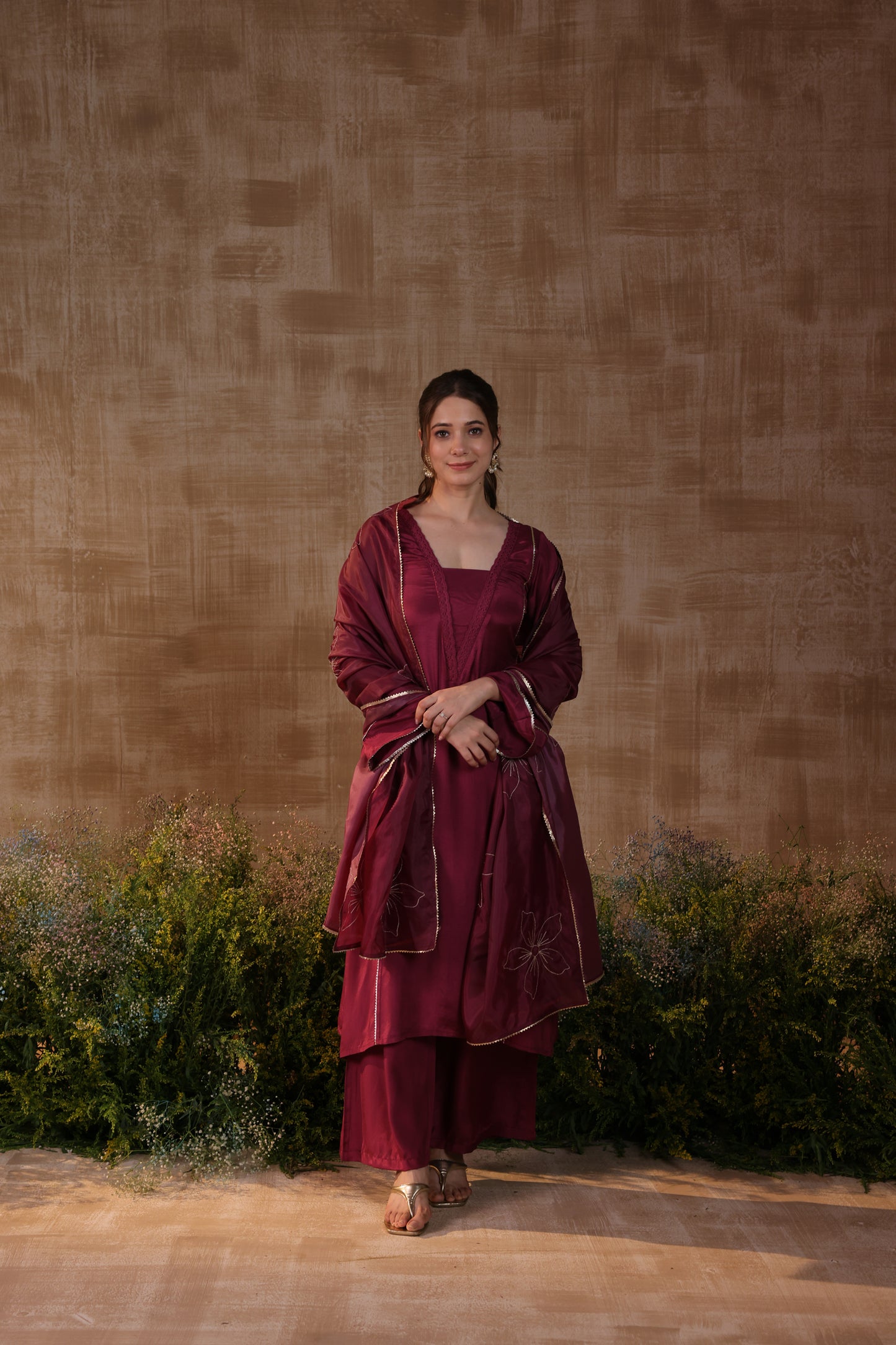 Maroon Bloom Kurta Set