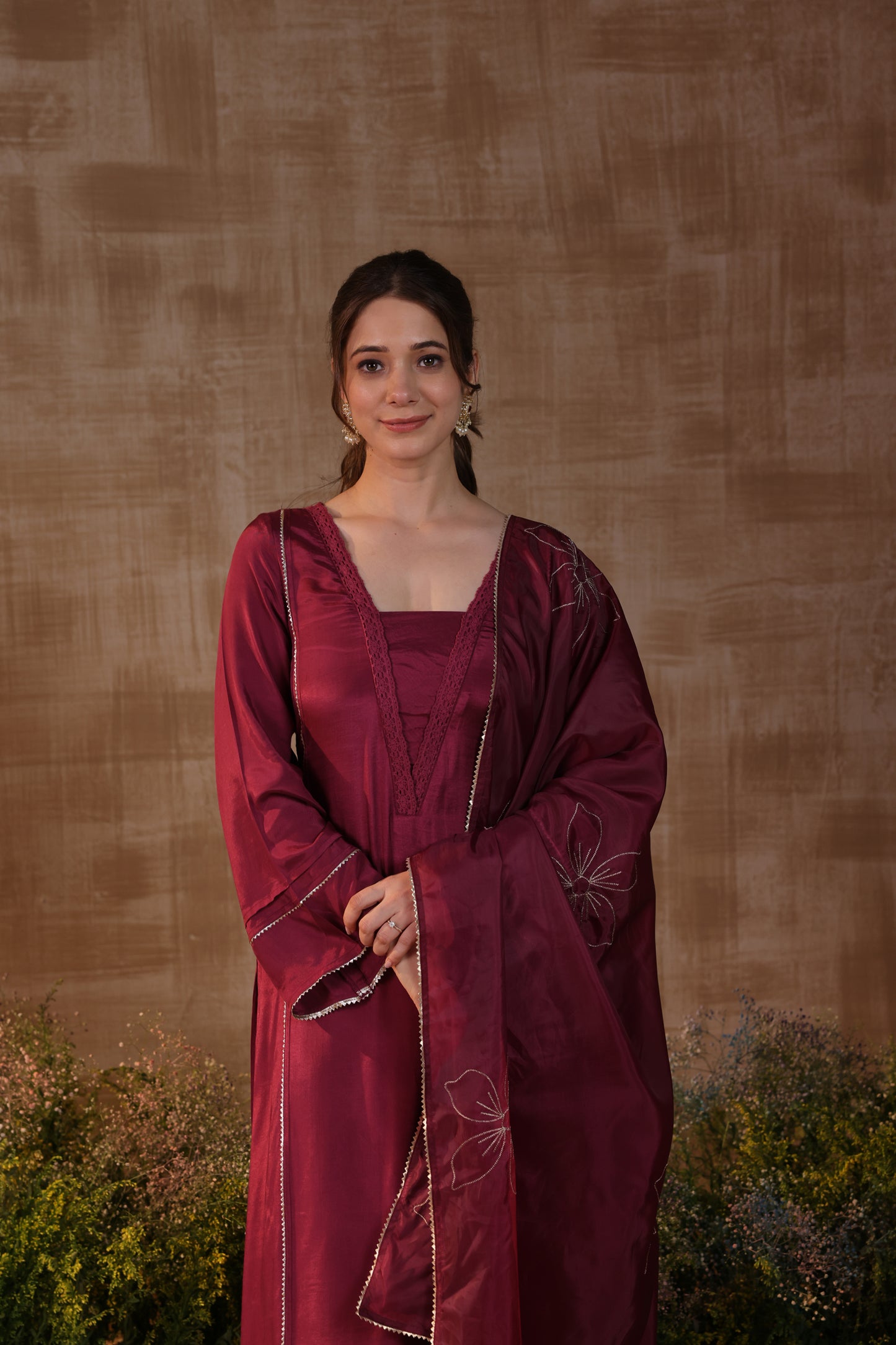 Maroon Bloom Kurta Set