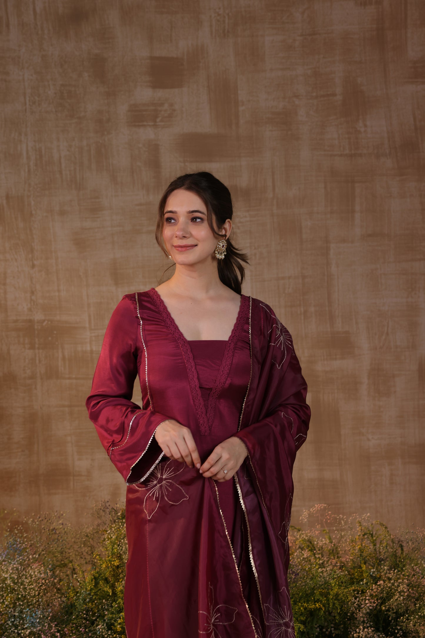 Maroon Bloom Kurta Set