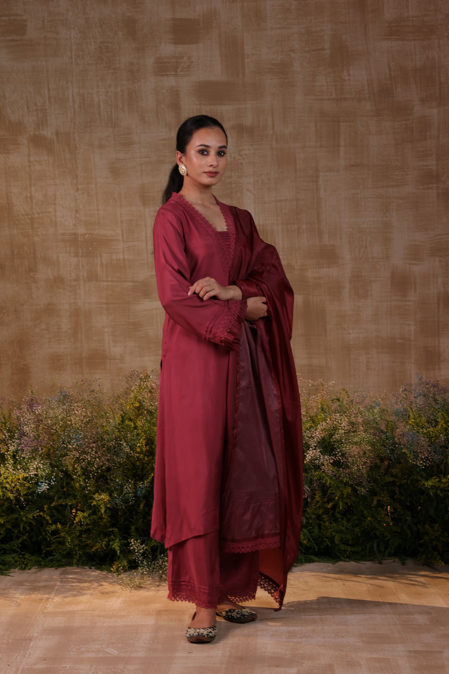 Maroon Lace Kurta Set