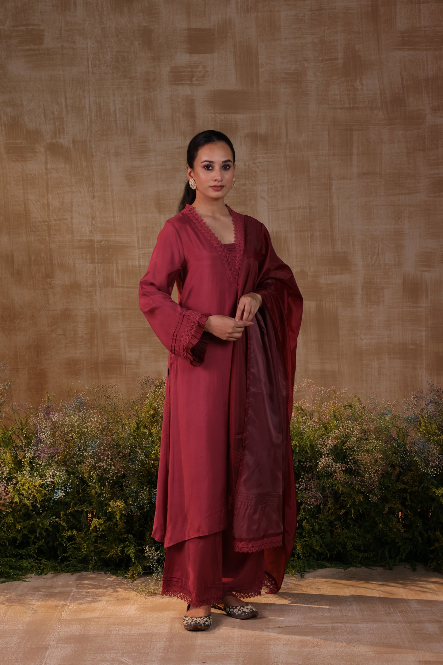 Maroon Lace Kurta Set