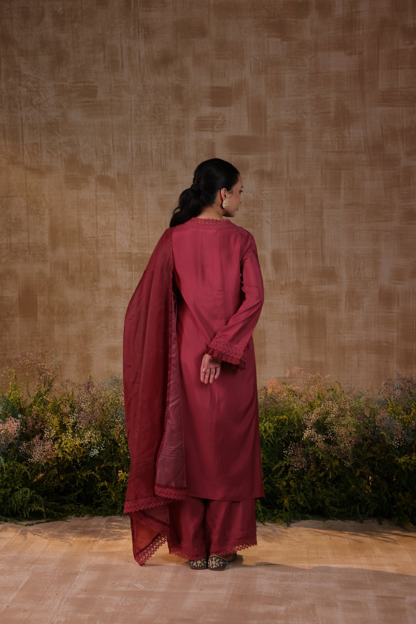 Maroon Lace Kurta Set