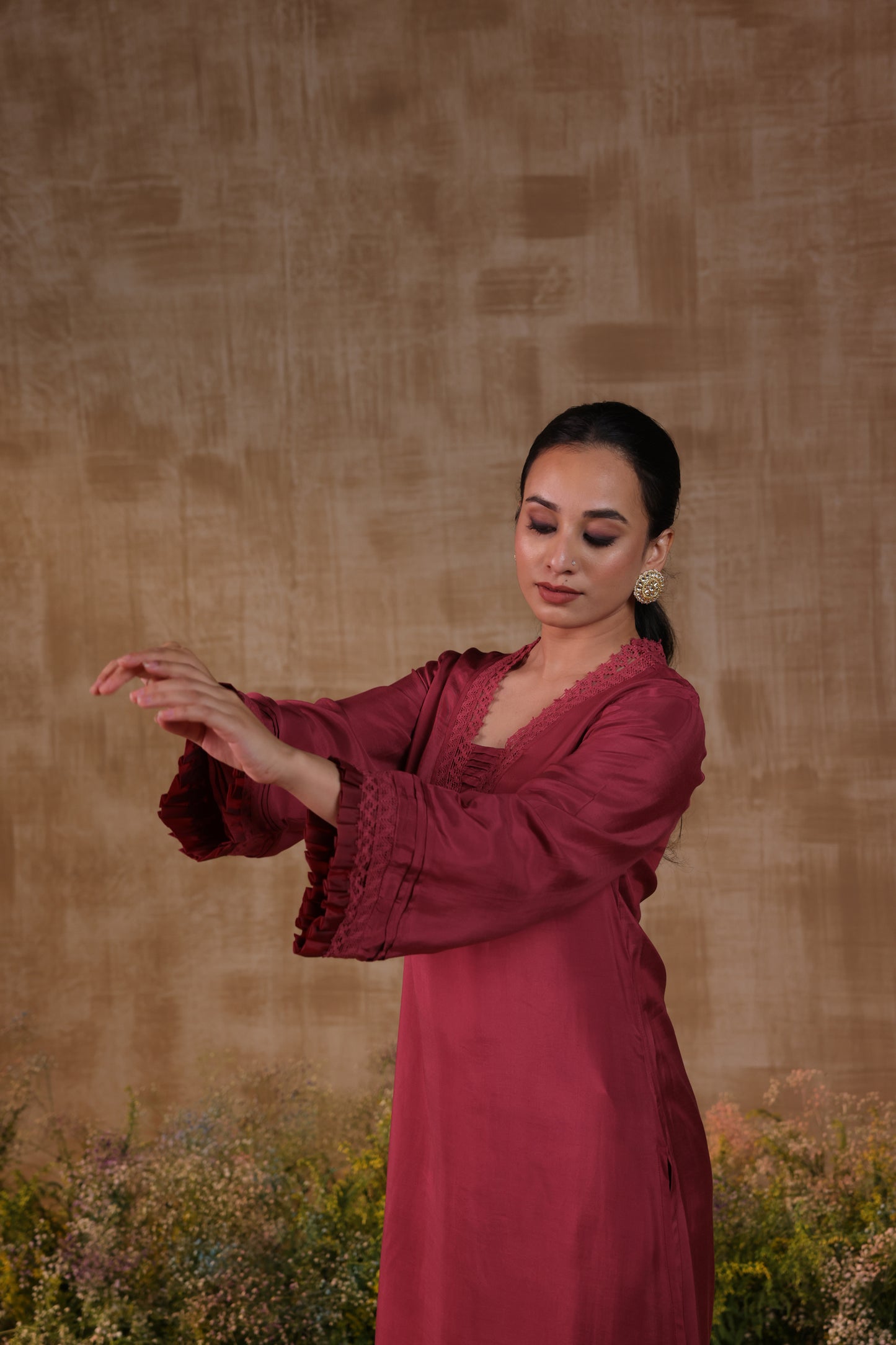 Maroon Lace Kurta Set