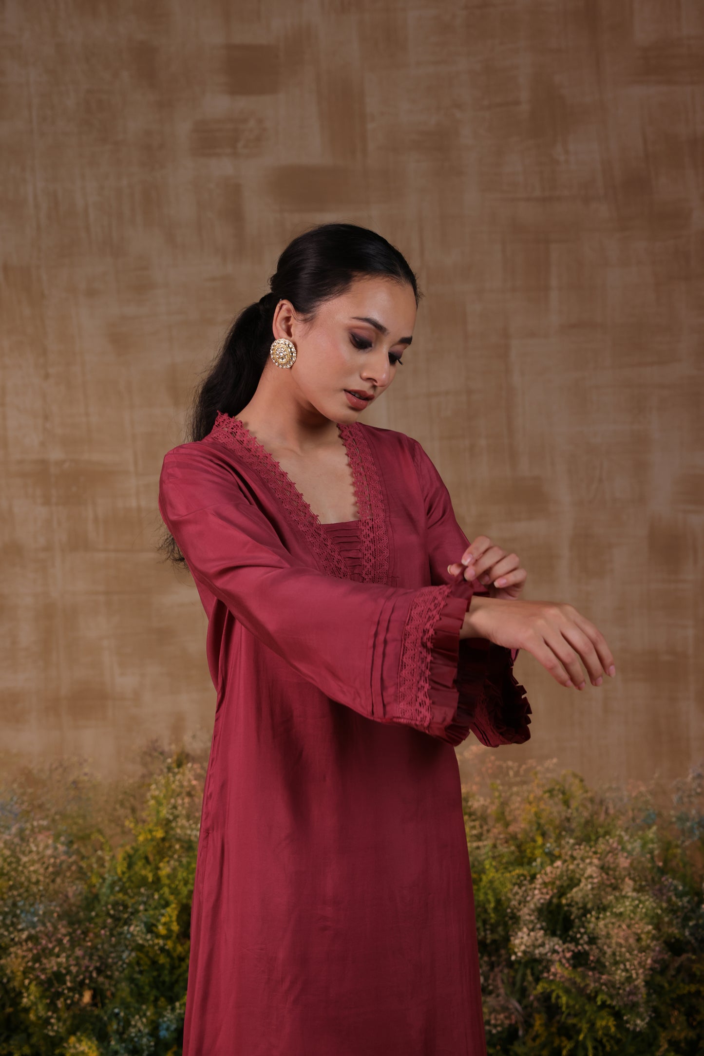 Maroon Lace Kurta Set