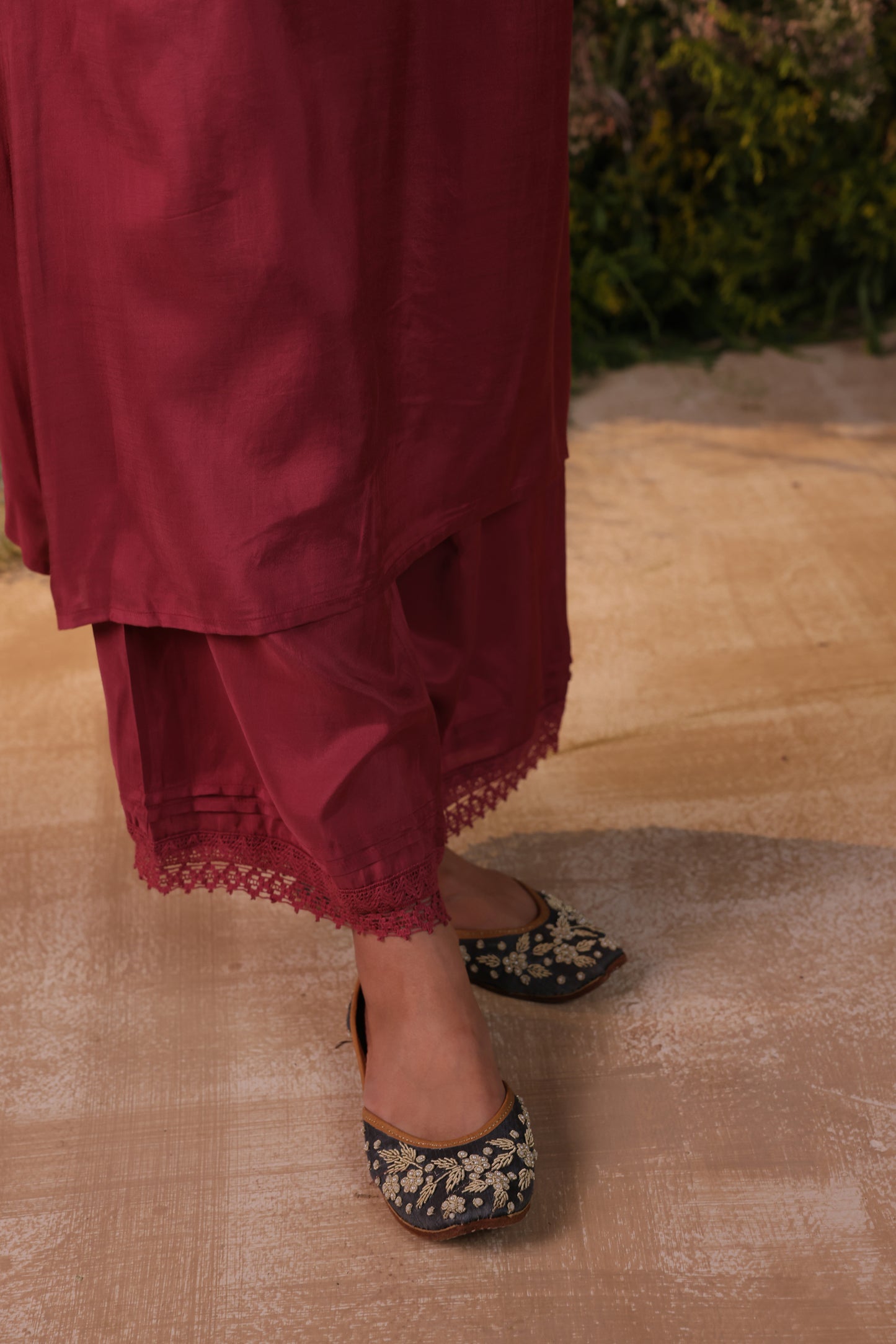 Maroon Lace Kurta Set