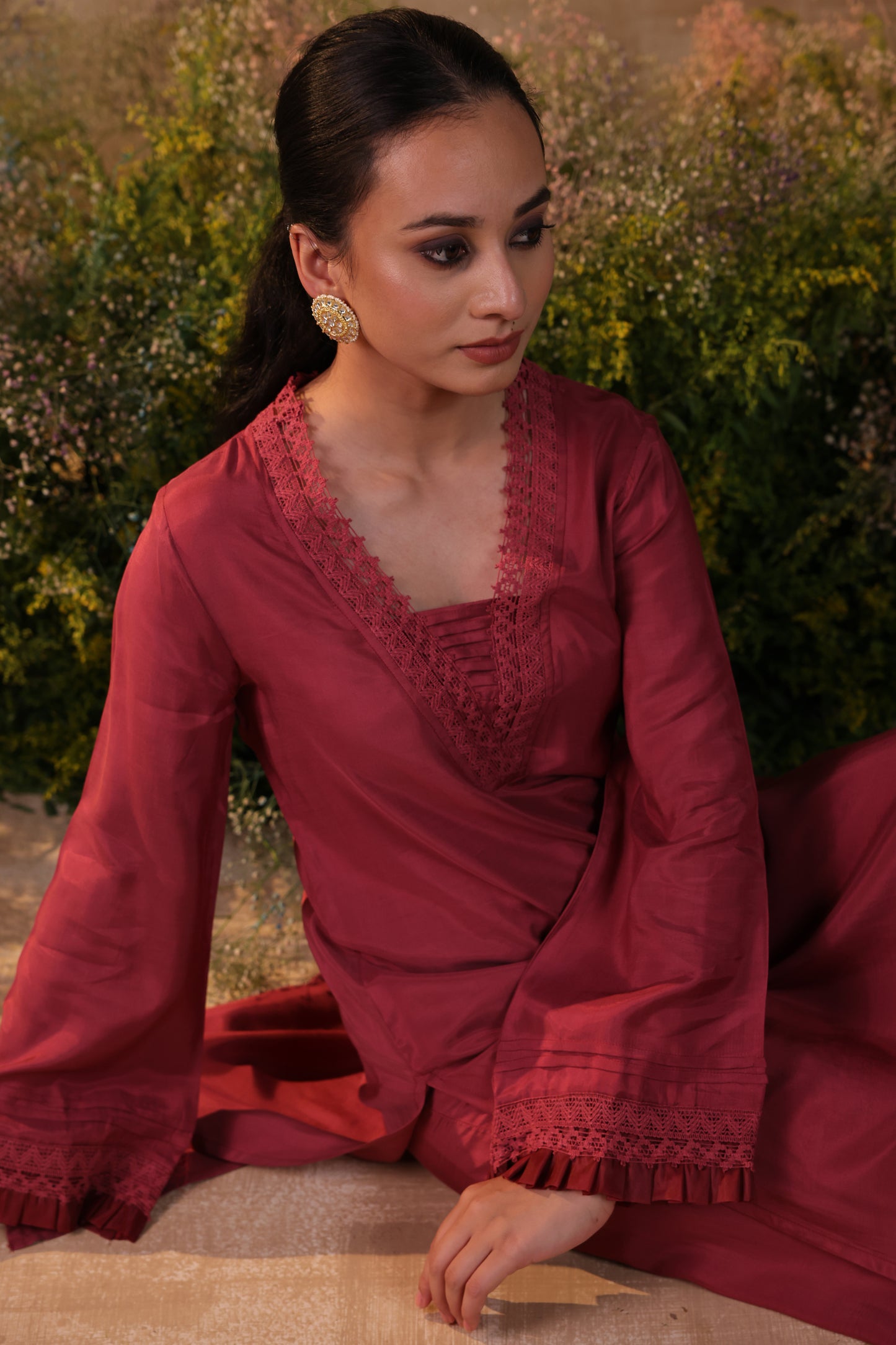 Maroon Lace Kurta Set