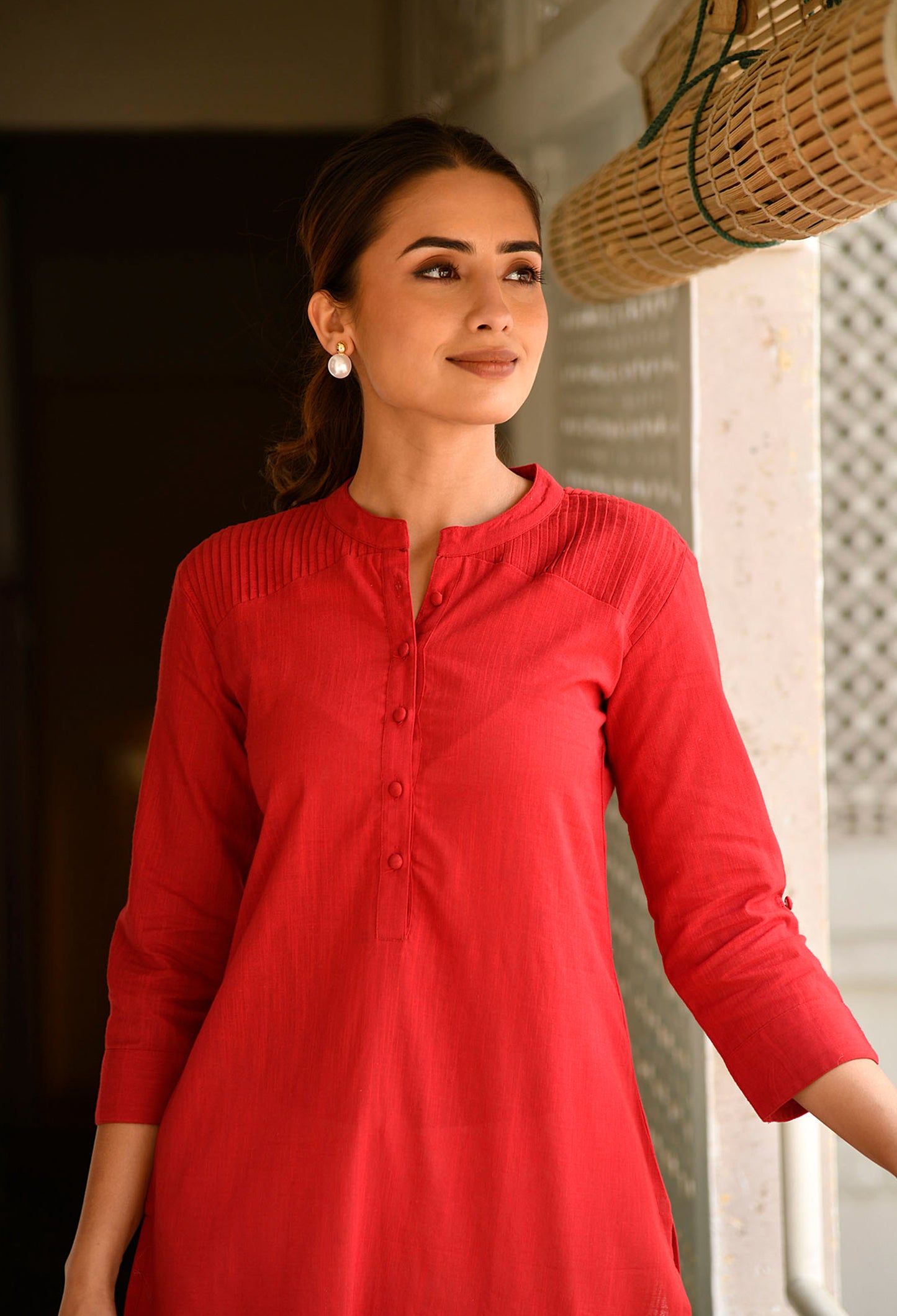 Maroon Long Cotton Kurta Set