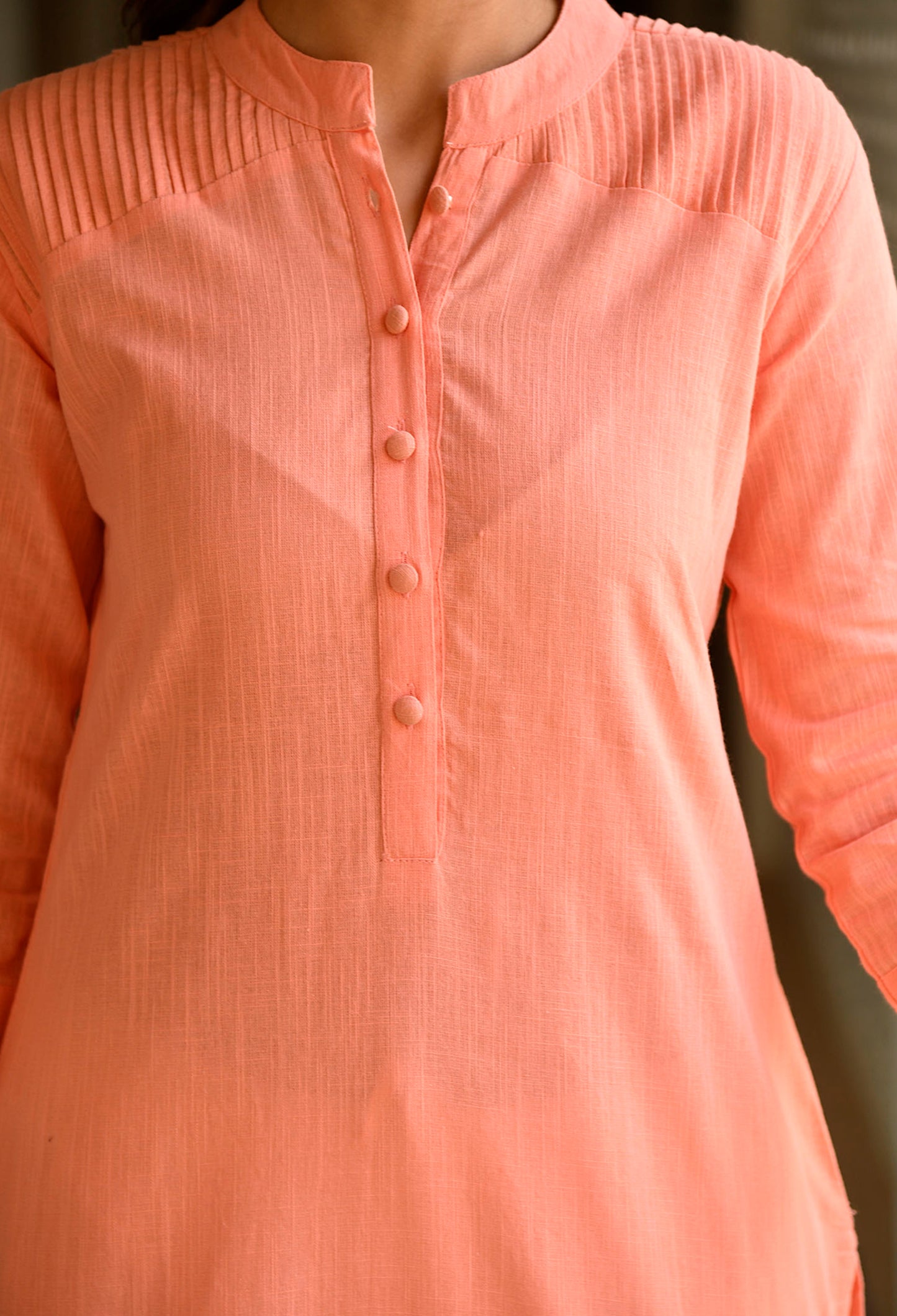 Peach Cotton Straight Fit Kurta Set