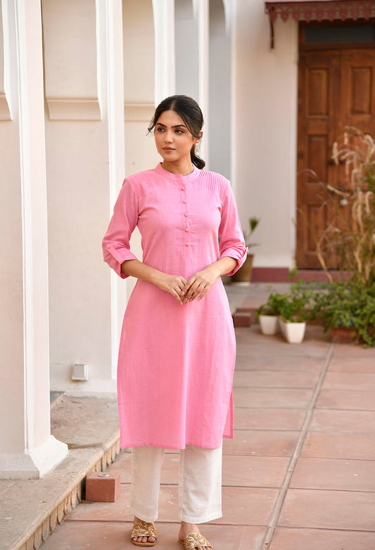 Pink Long Cotton Kurti