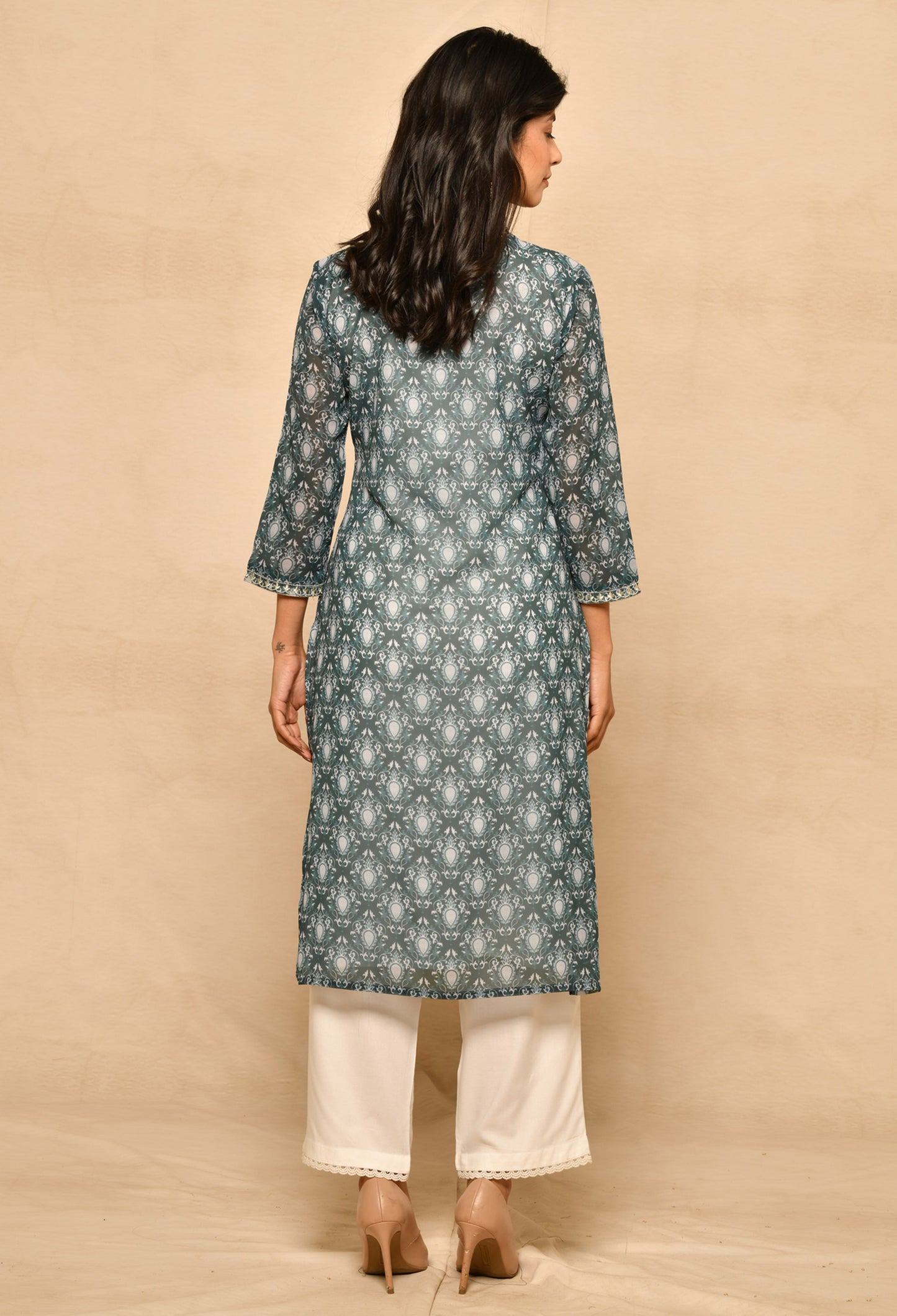 Viscose Dark Blue Straight Kurta Set With Print And Embroidery
