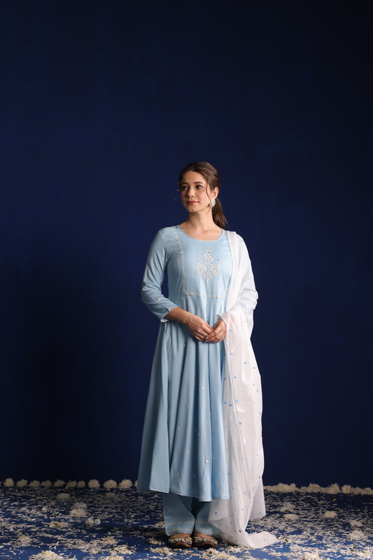 Sky Blue Anarkali Kurta Set