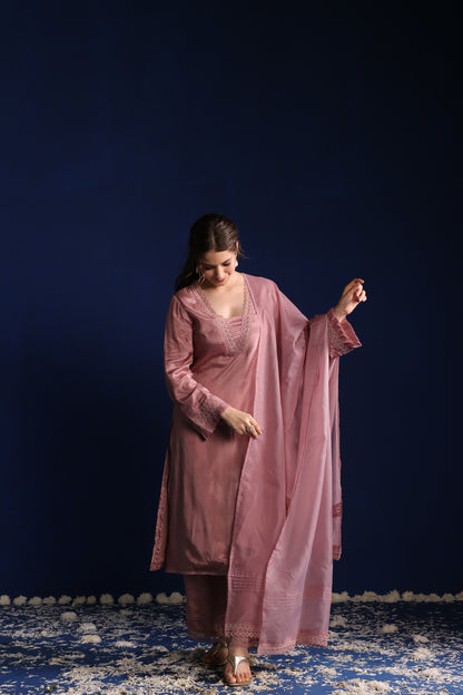 Mauve Lace Kurta Set