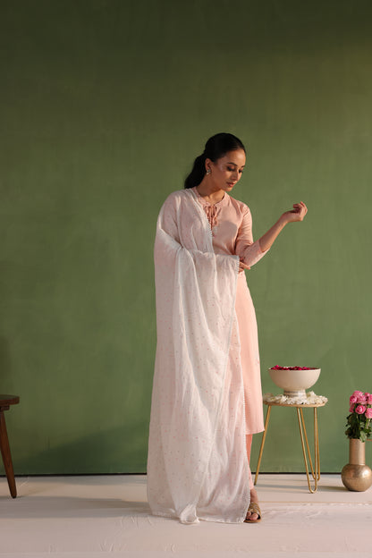 Peach Embroidered Kurta Set