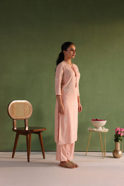 Peach Embroidered Kurta Set