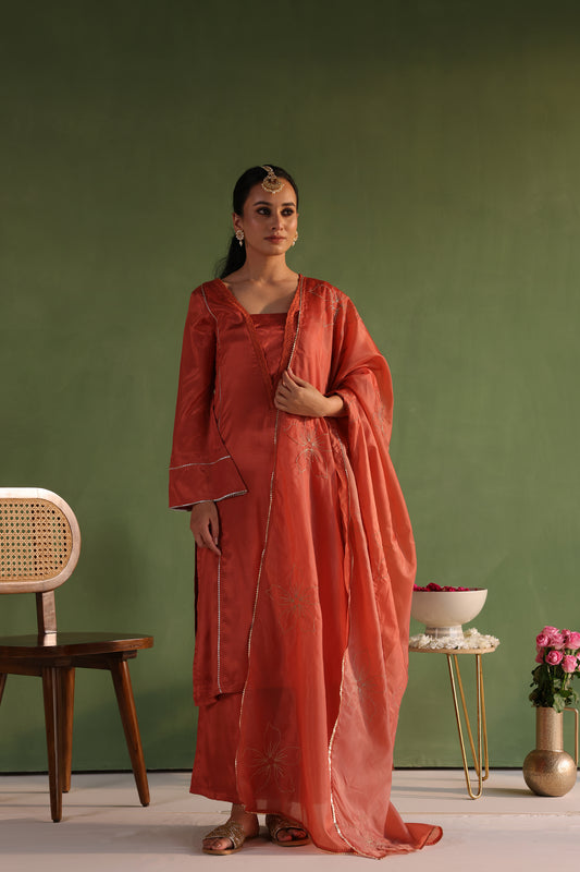 Rust Orange Bloom Kurta Set