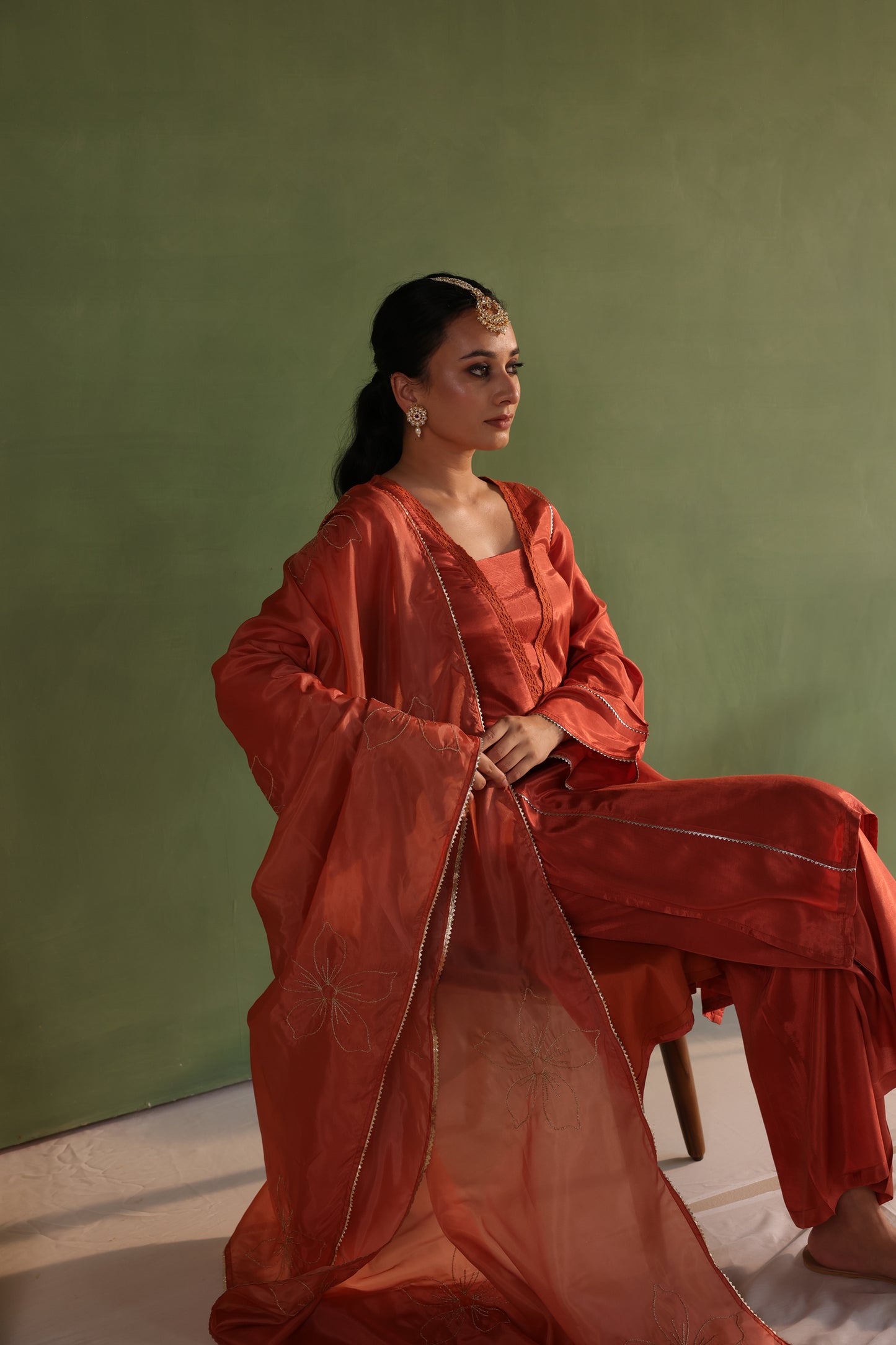 Rust Orange Bloom Kurta Set