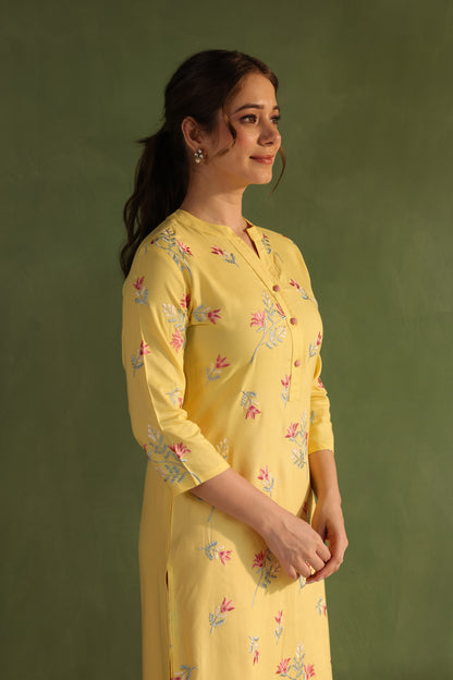 Yellow Floral Embroidery Kurta Set