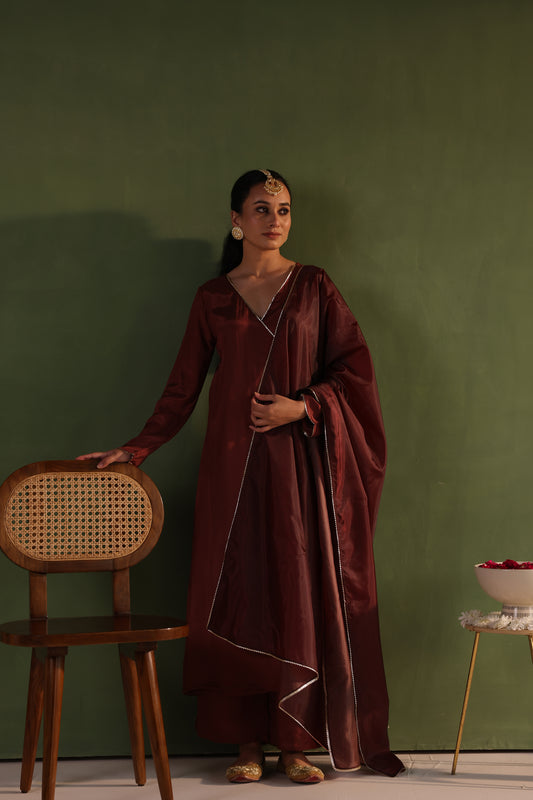 Brown Angrakha Kurta Set