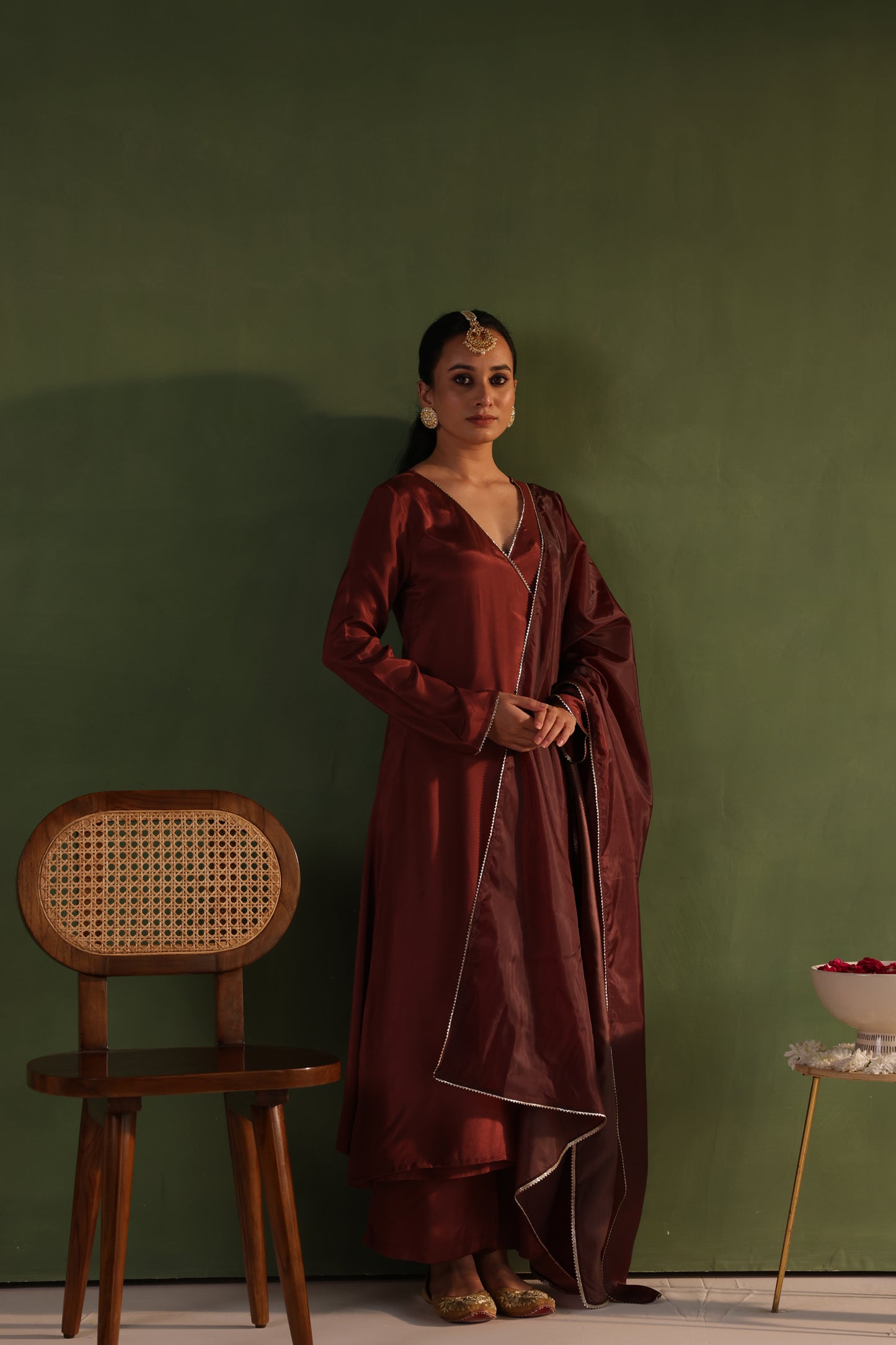 Brown Angrakha Kurta Set