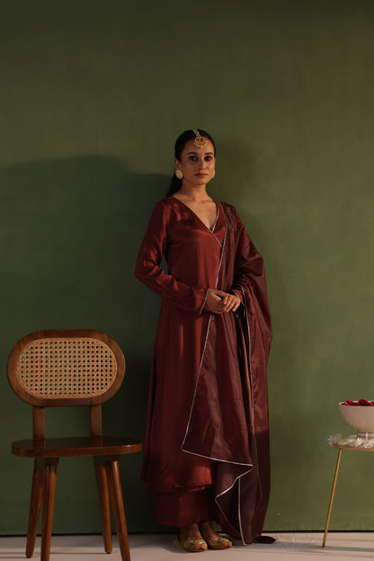 Brown Angrakha Kurta Set