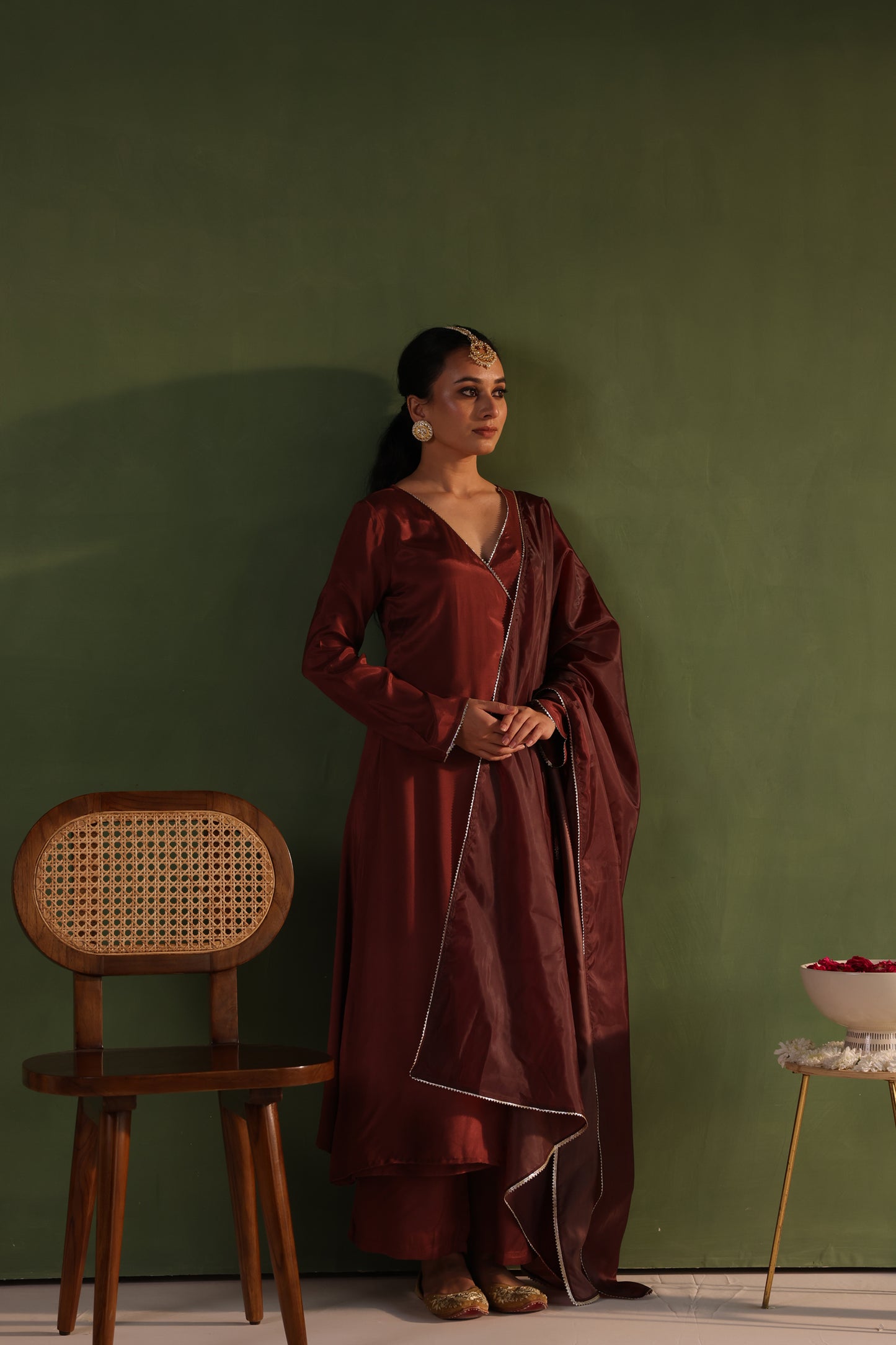 Brown Angrakha Kurta Set