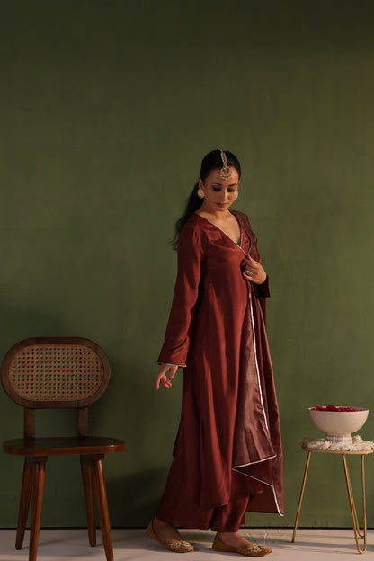 Brown Angrakha Kurta Set