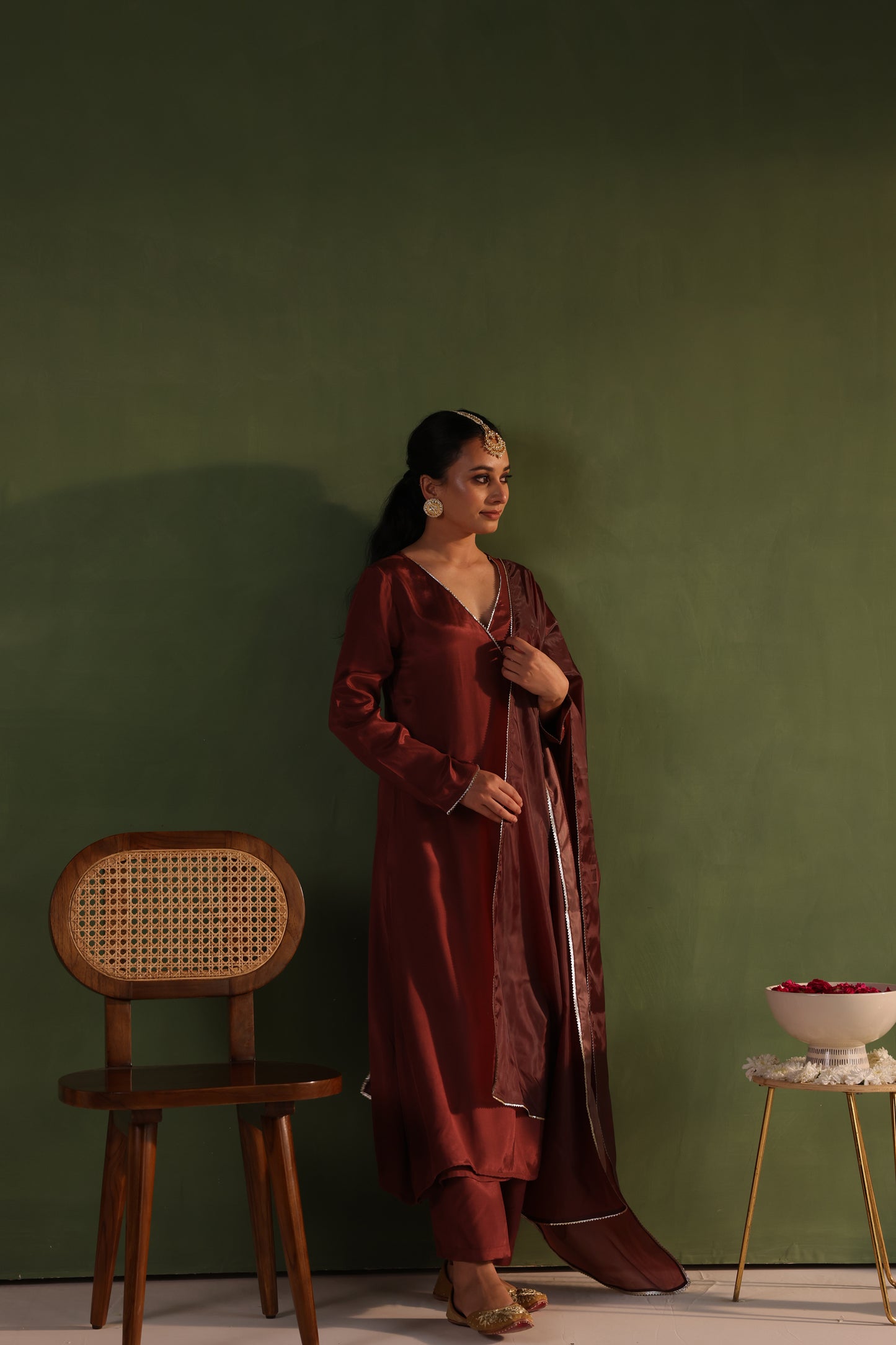 Brown Angrakha Kurta Set