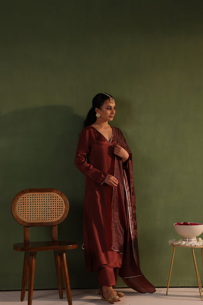 Brown Angrakha Kurta Set