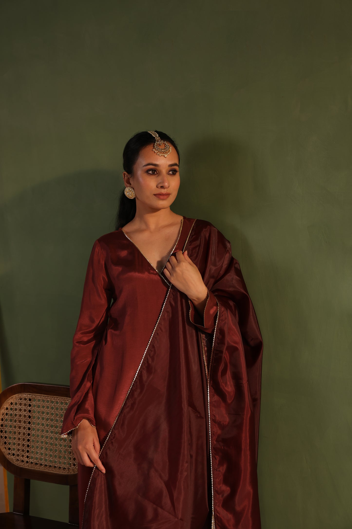 Brown Angrakha Kurta Set