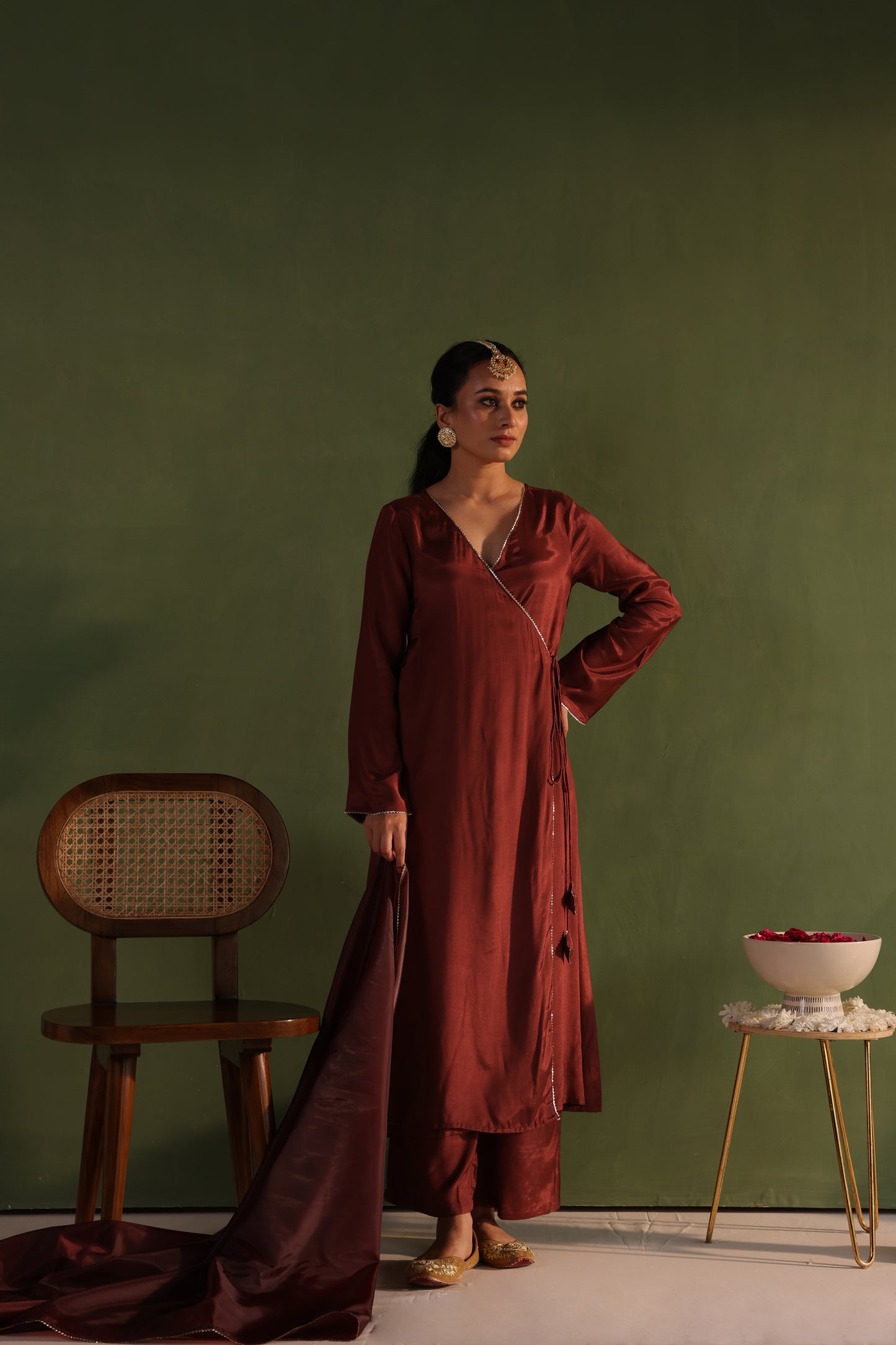 Brown Angrakha Kurta Set