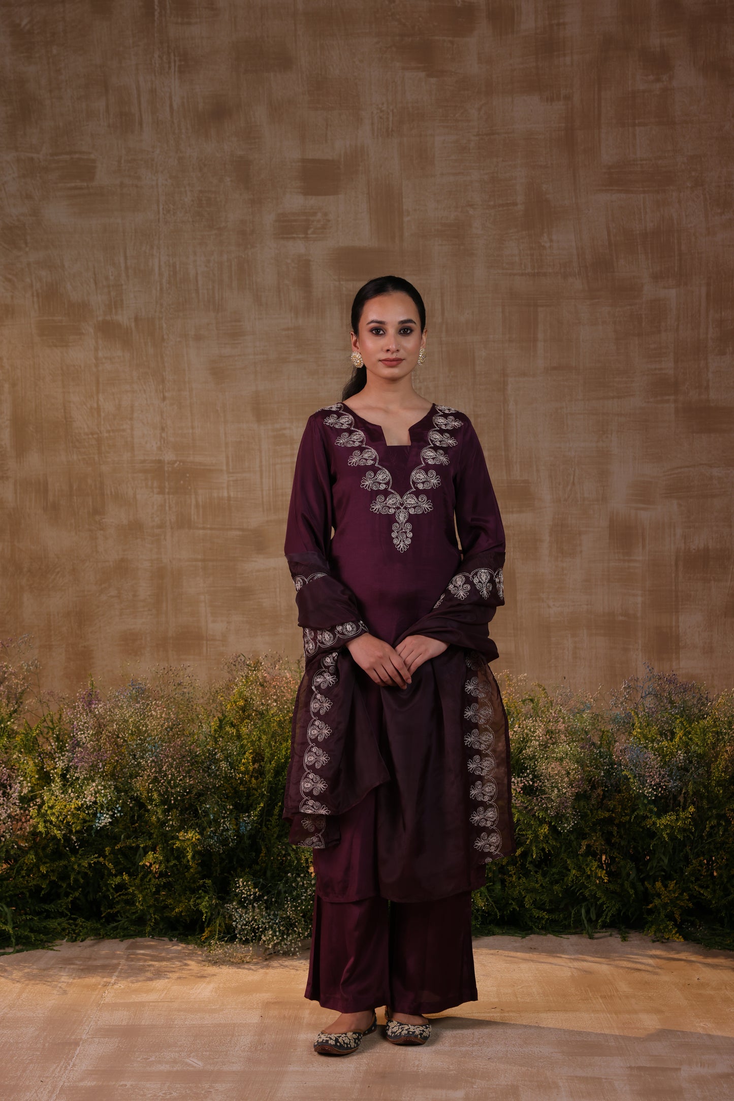 Purple Dori Work Kurta Set