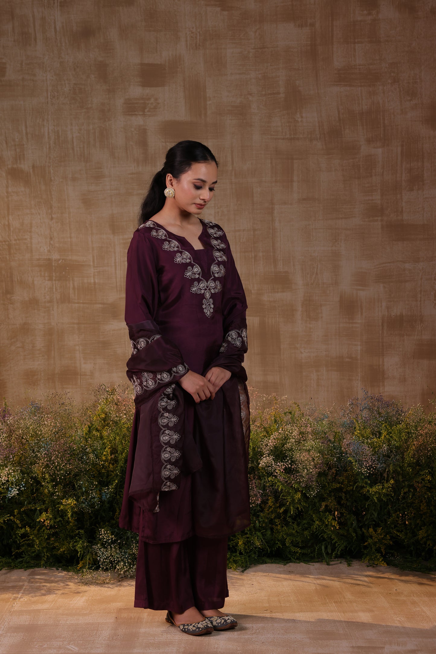 Purple Dori Work Kurta Set