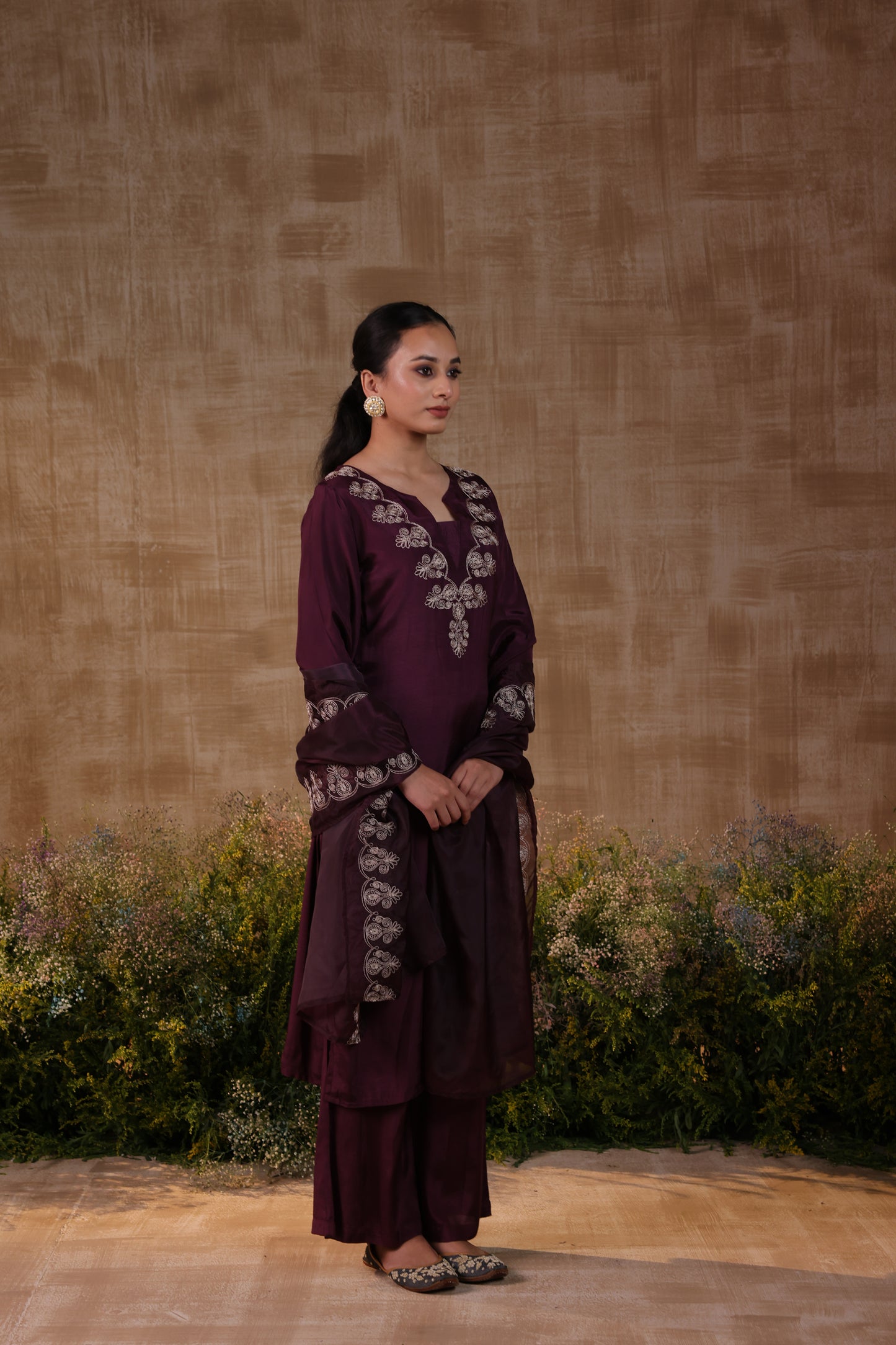 Purple Dori Work Kurta Set