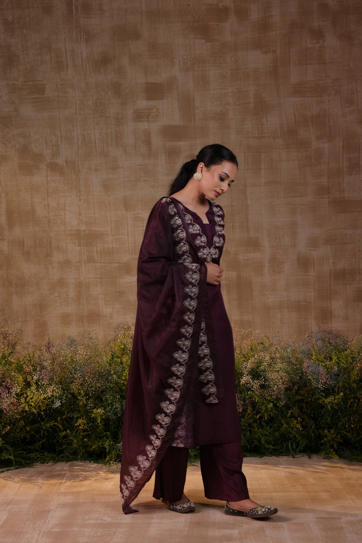 Purple Dori Work Kurta Set